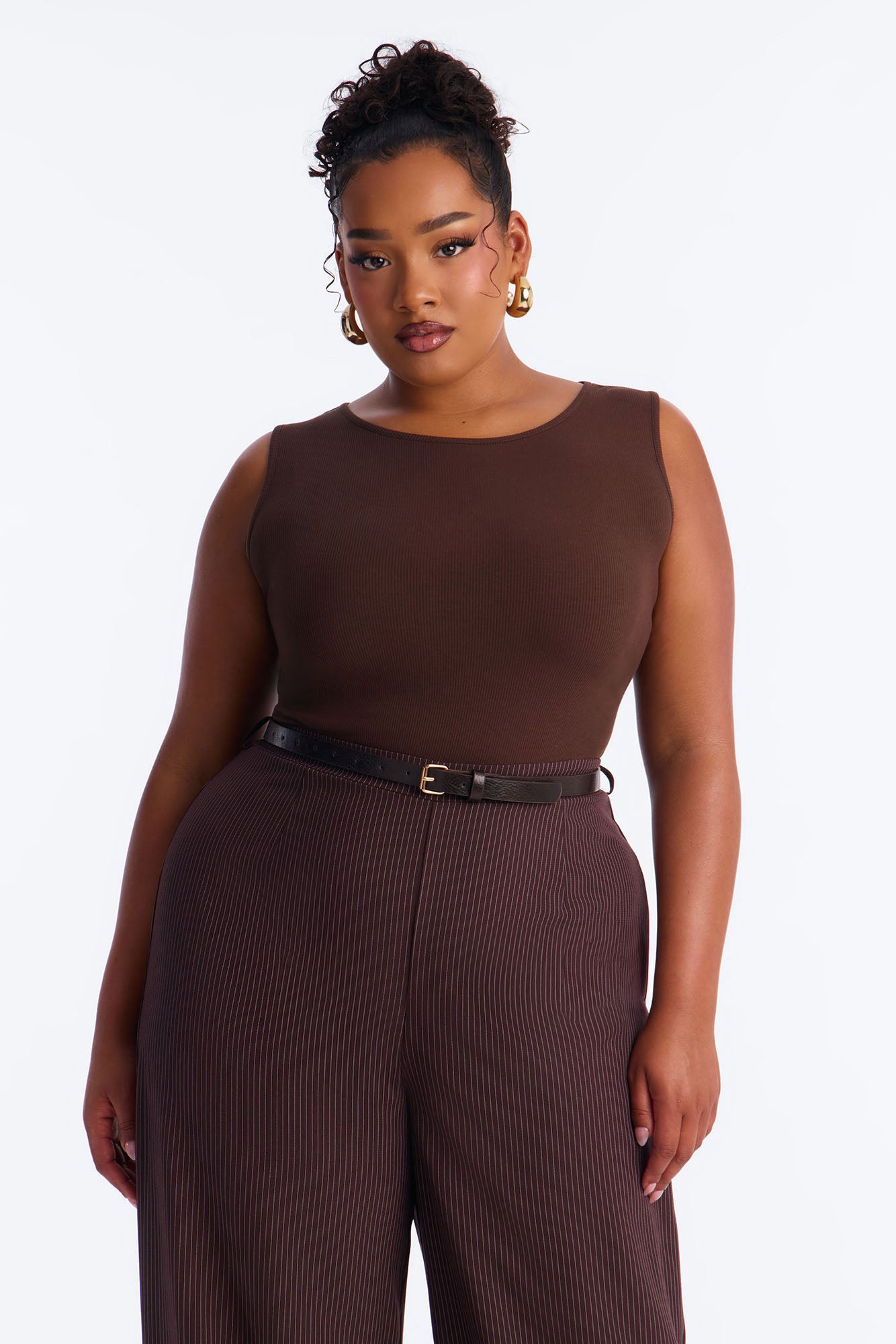 Jen Twofer Pinstripe Jumpsuit - Chocolate image 5