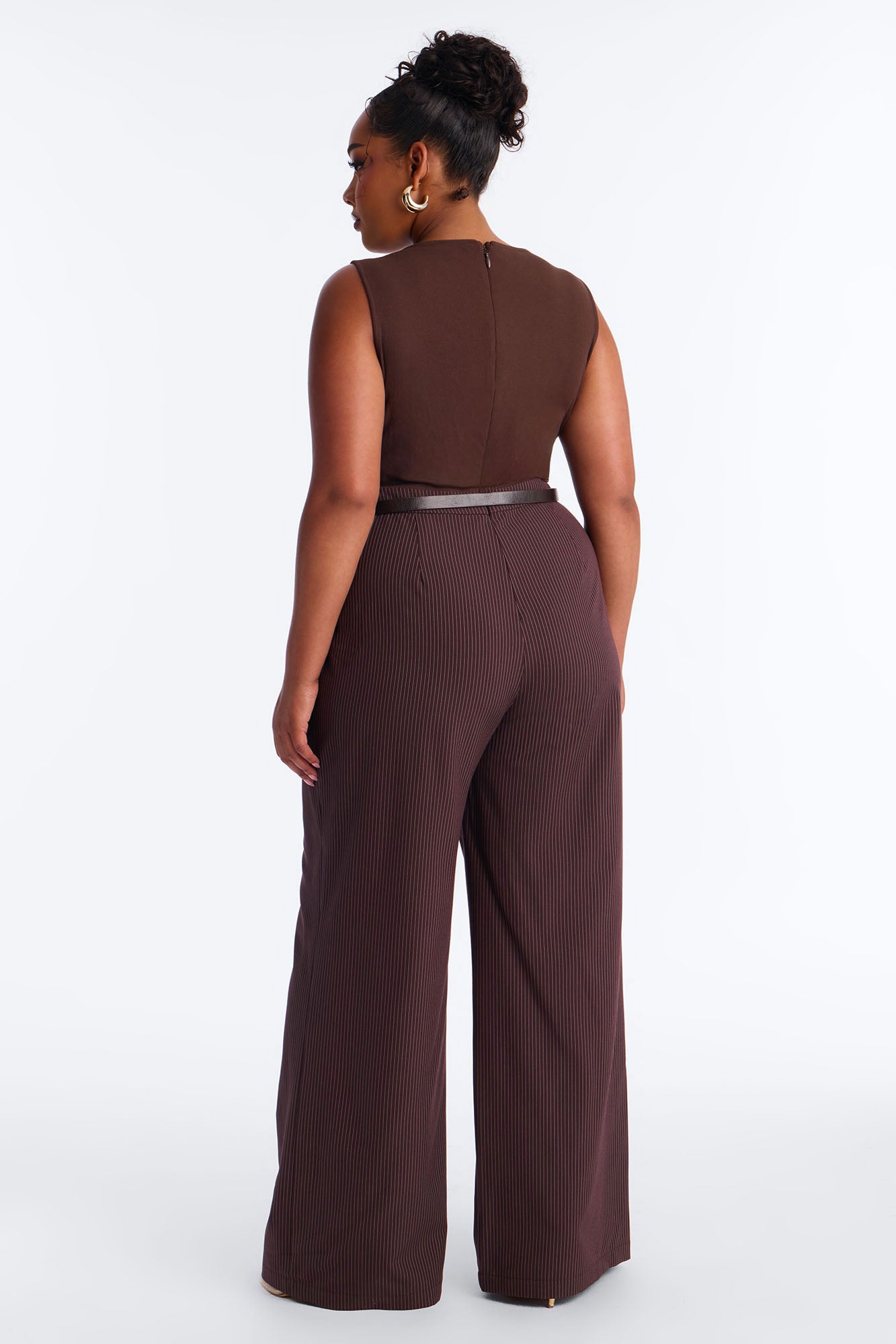 Jen Twofer Pinstripe Jumpsuit - Chocolate image 7
