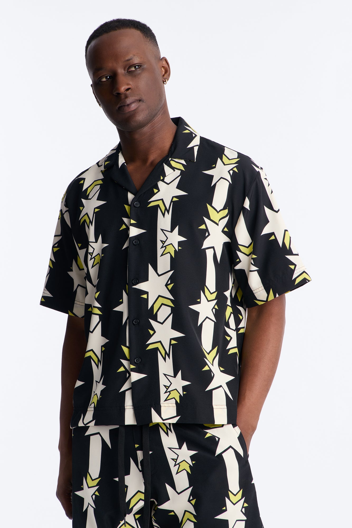 Relaxed Star Drift Cuban Collar Button Up Shirt - Multi Color