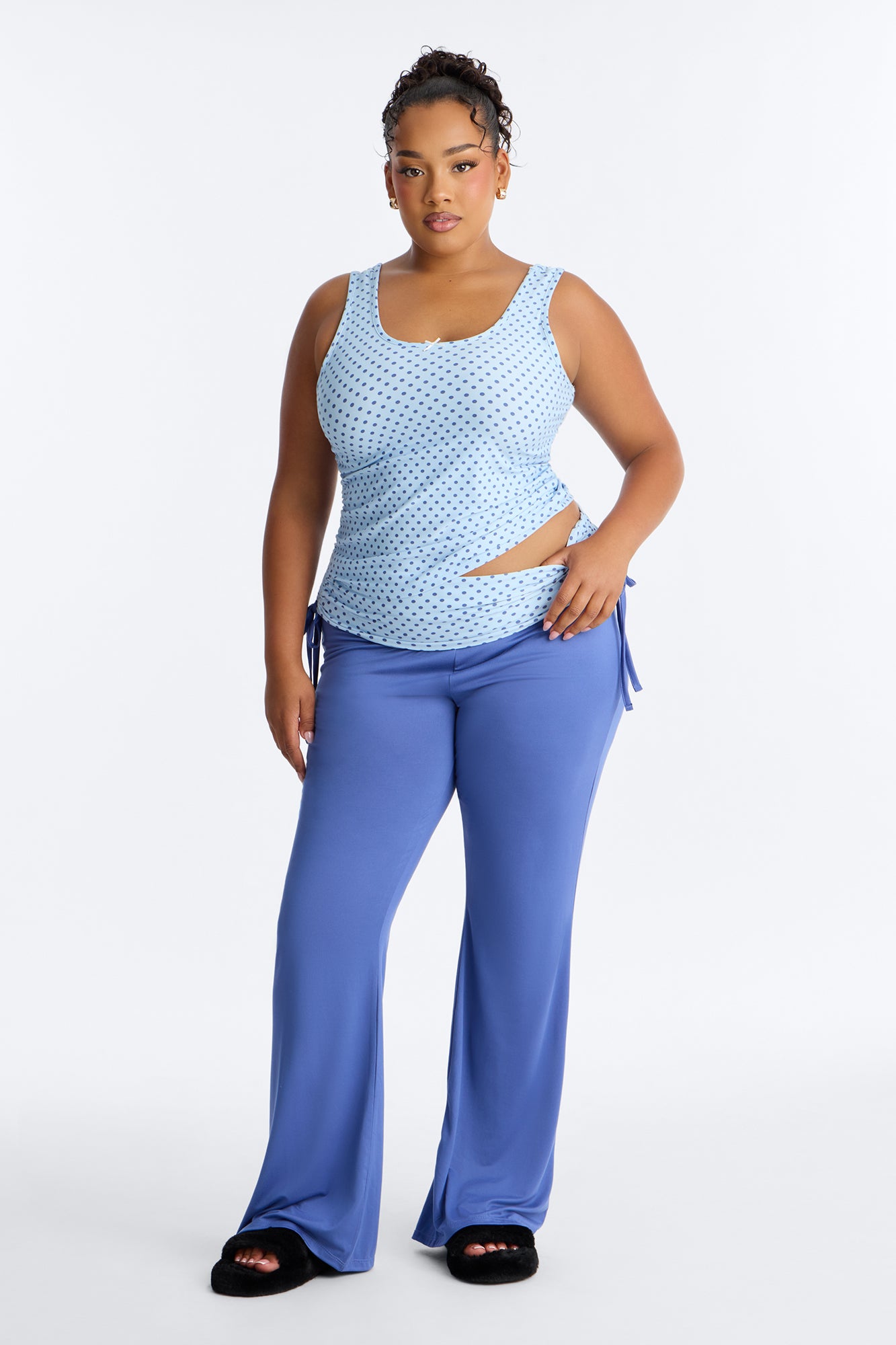 Petty Dreams Tank PJ Foldover Pant Set - Blue/combo