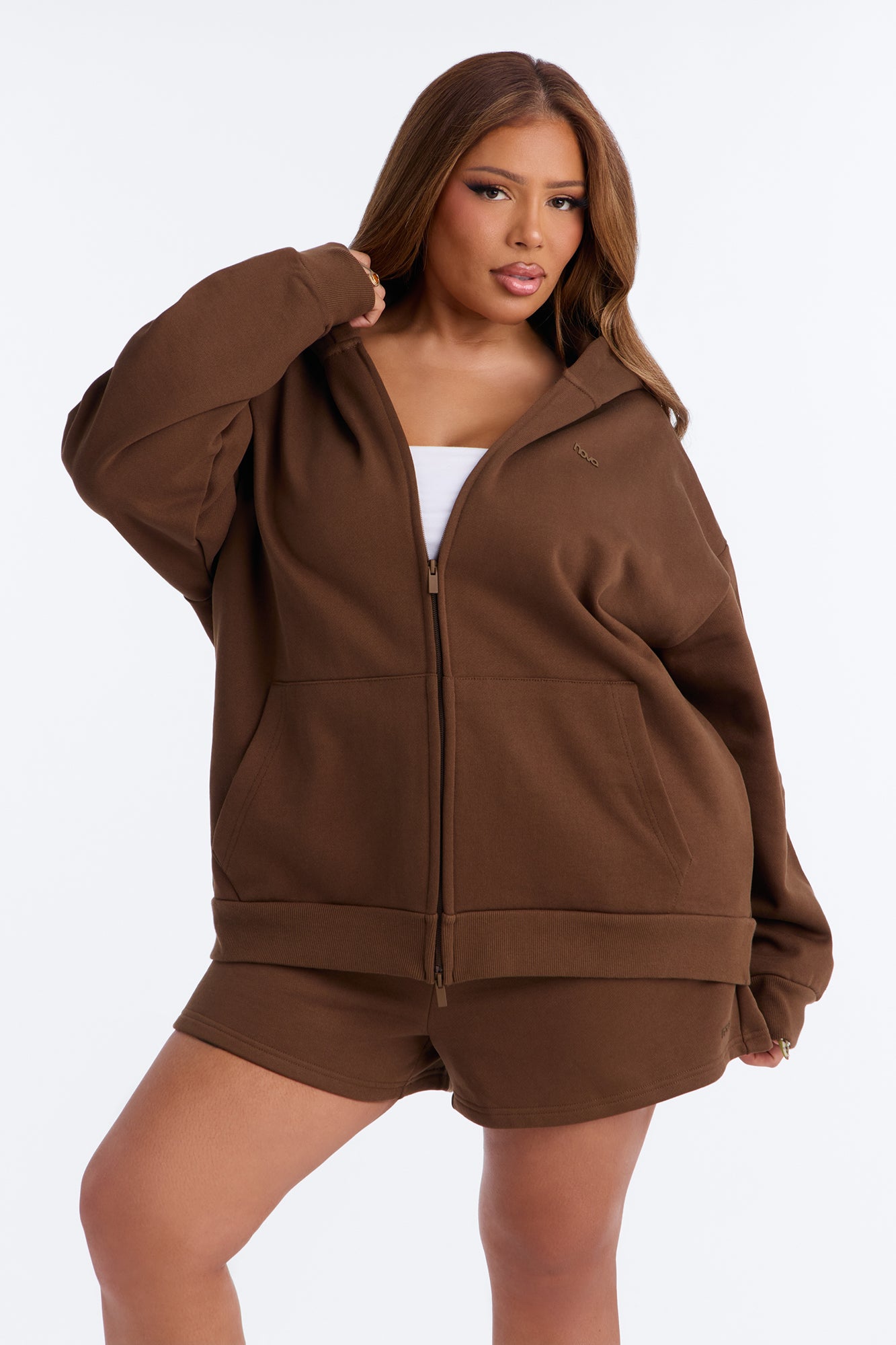 Libby Full Zip Hoodie Fleece Sweatshirt - Brown