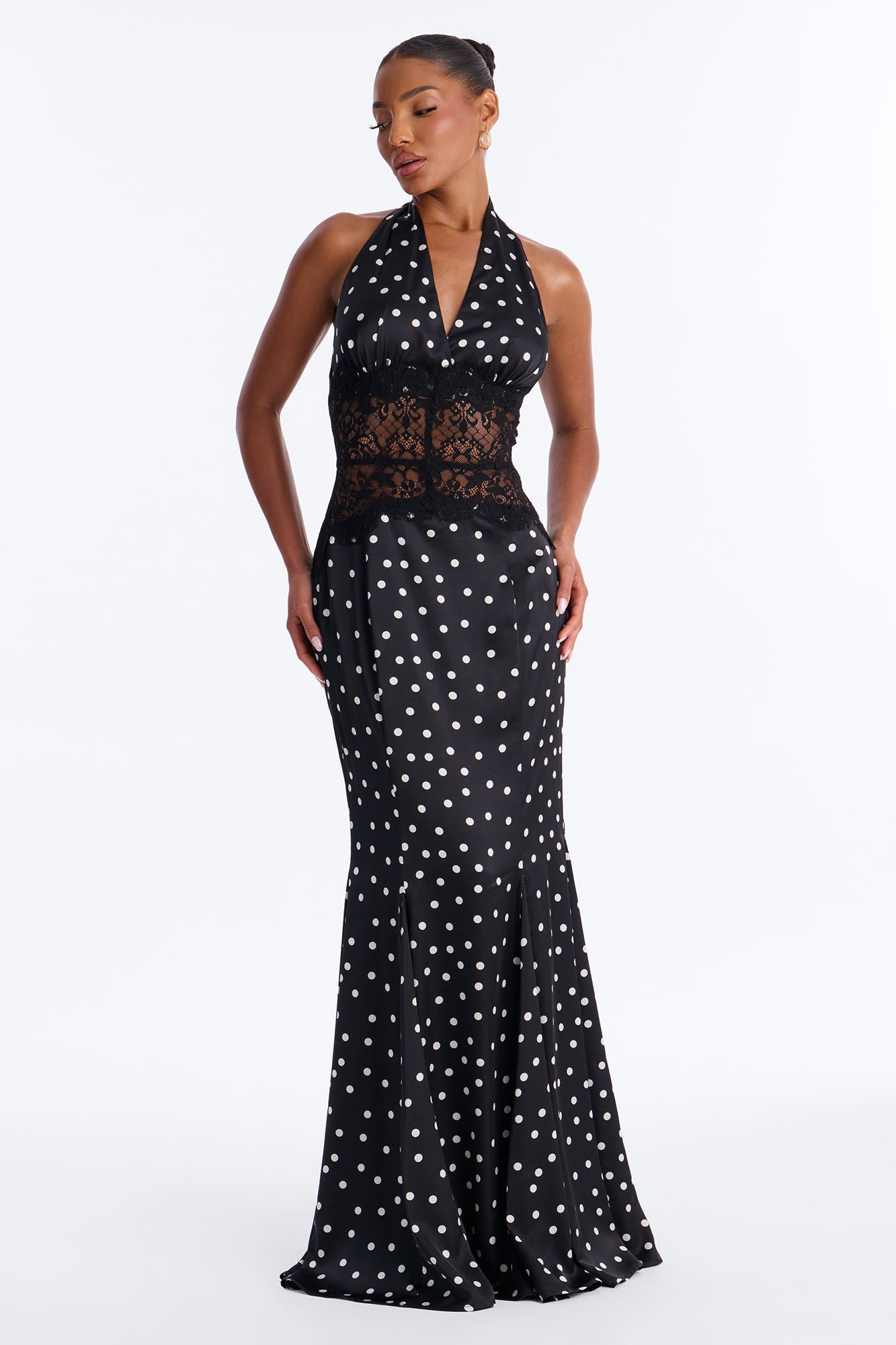 Mila Polka Dot Satin Maxi Dress - Black/White