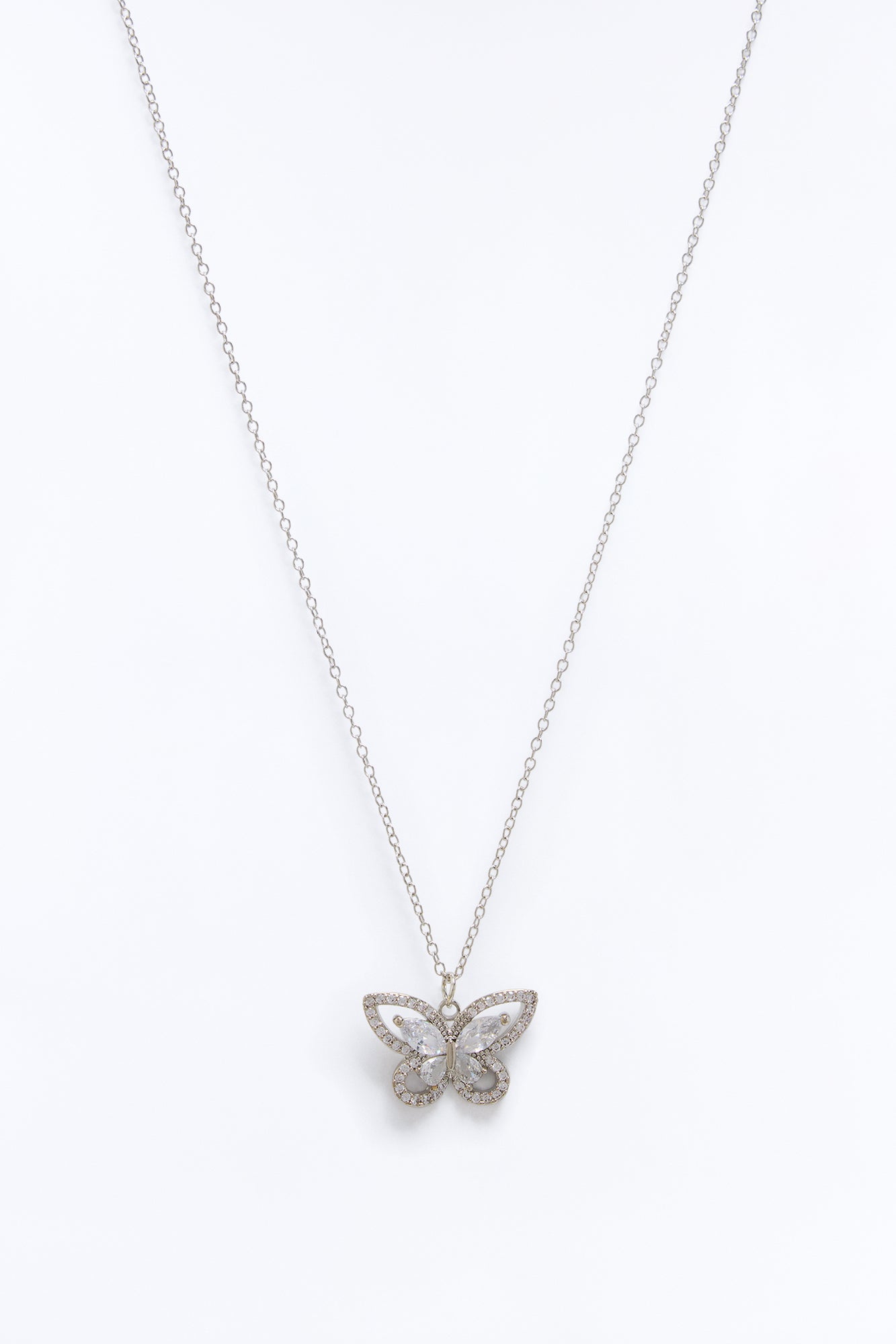 Cubic Zirconia Butterfly Necklace - Silver