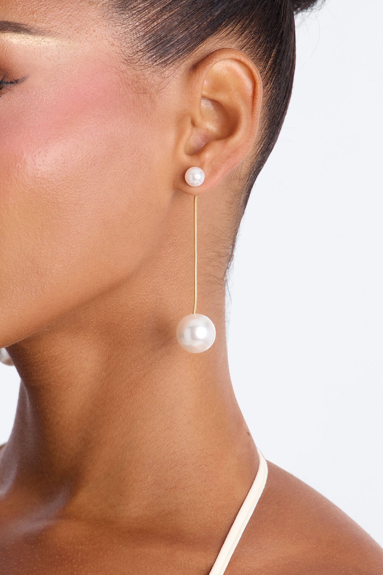 Luna Line Pearl Earrings - White/Gold