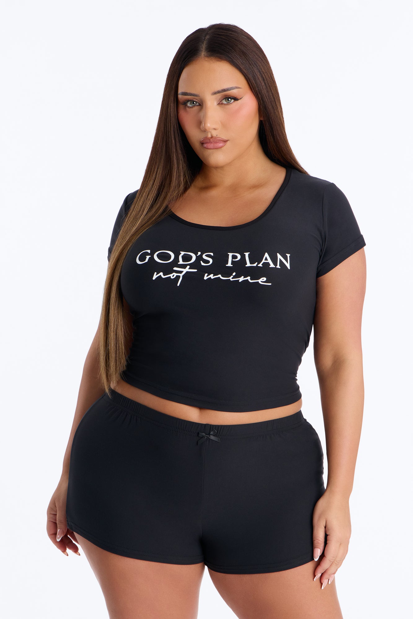 Gods Plan Not Mine PJ Short Set - Black