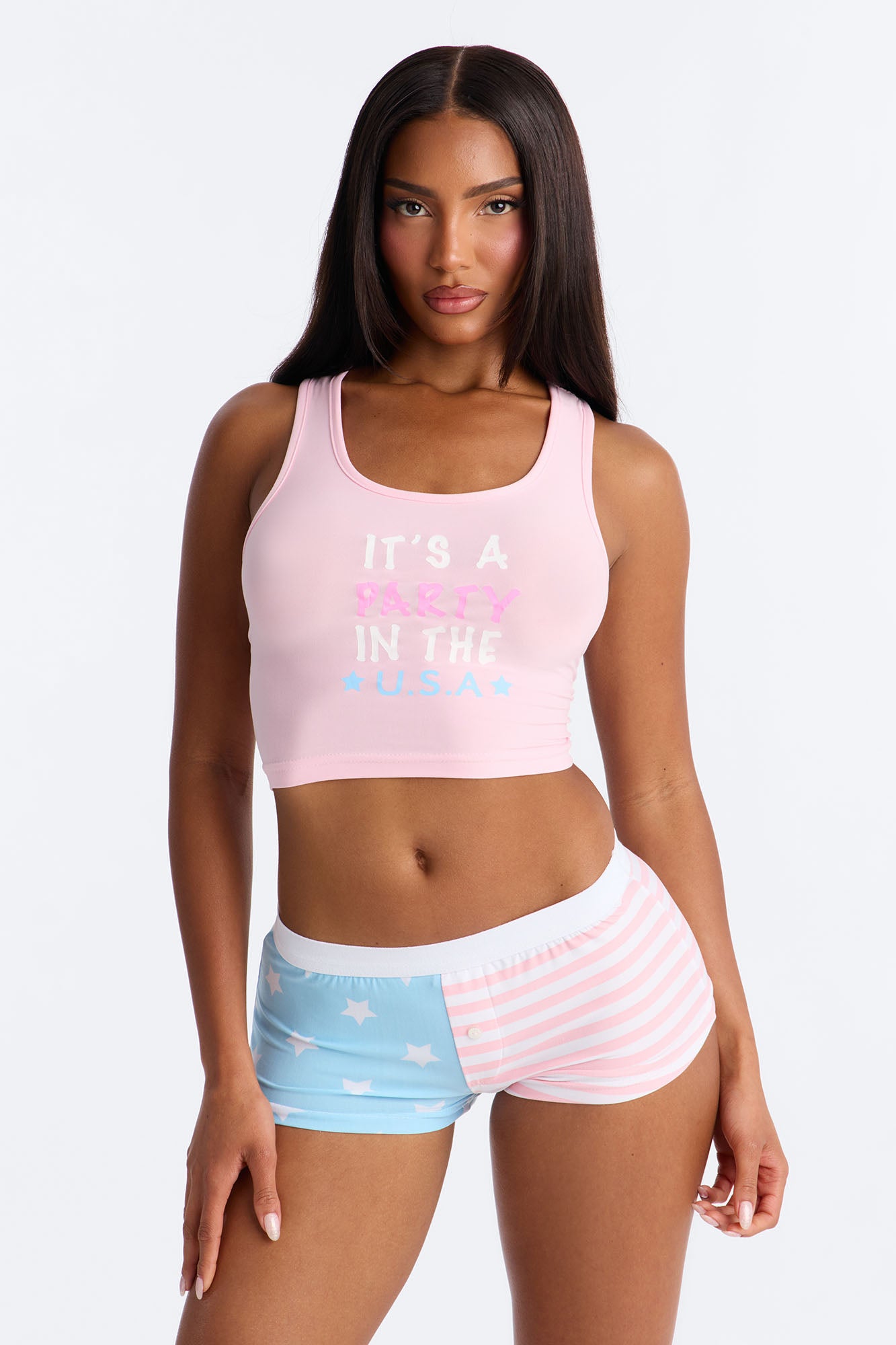 It's A Party In The USA PJ Short Set - Pink/combo image 4
