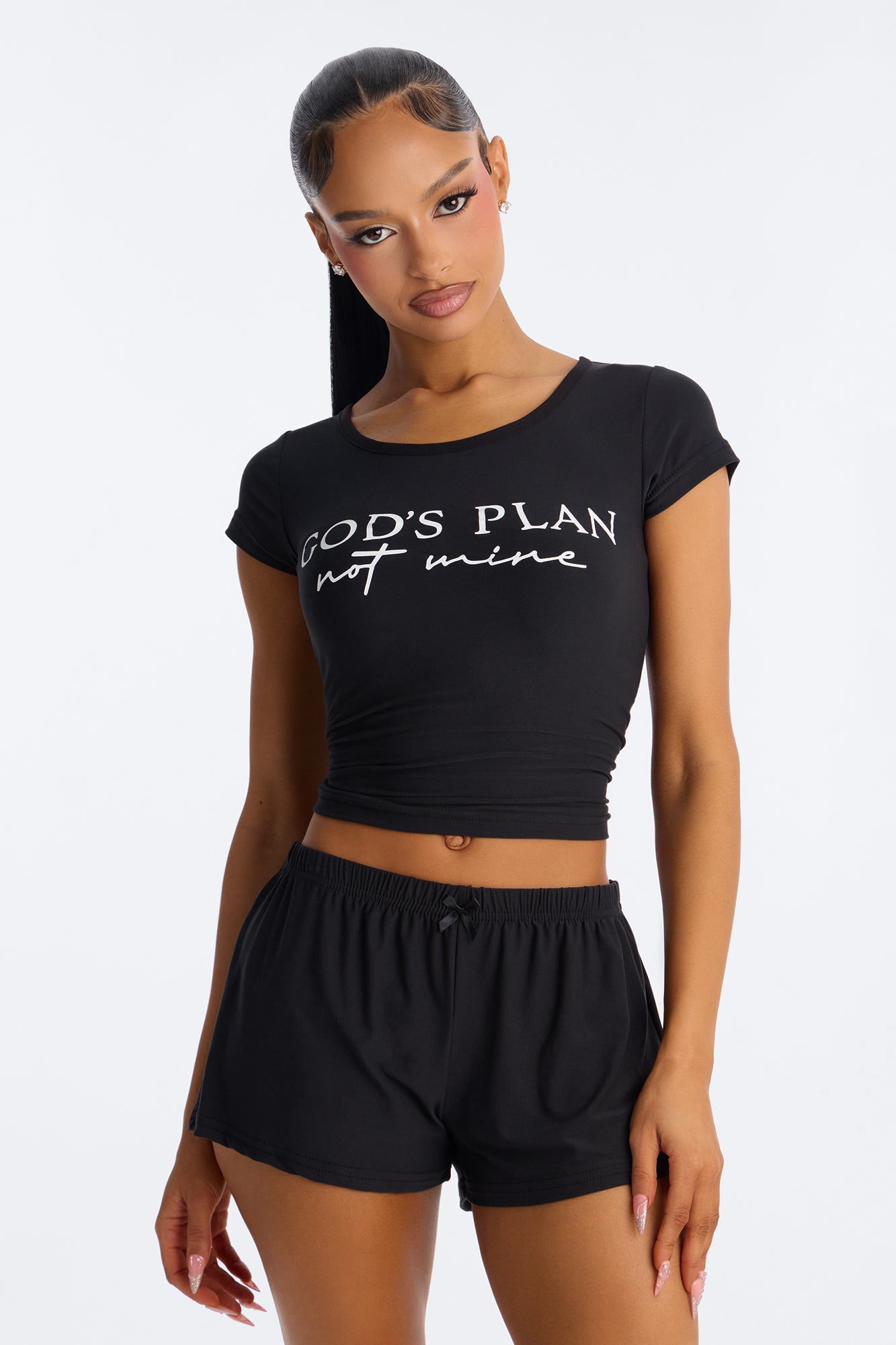 Gods Plan Not Mine PJ Short Set - Black image 4