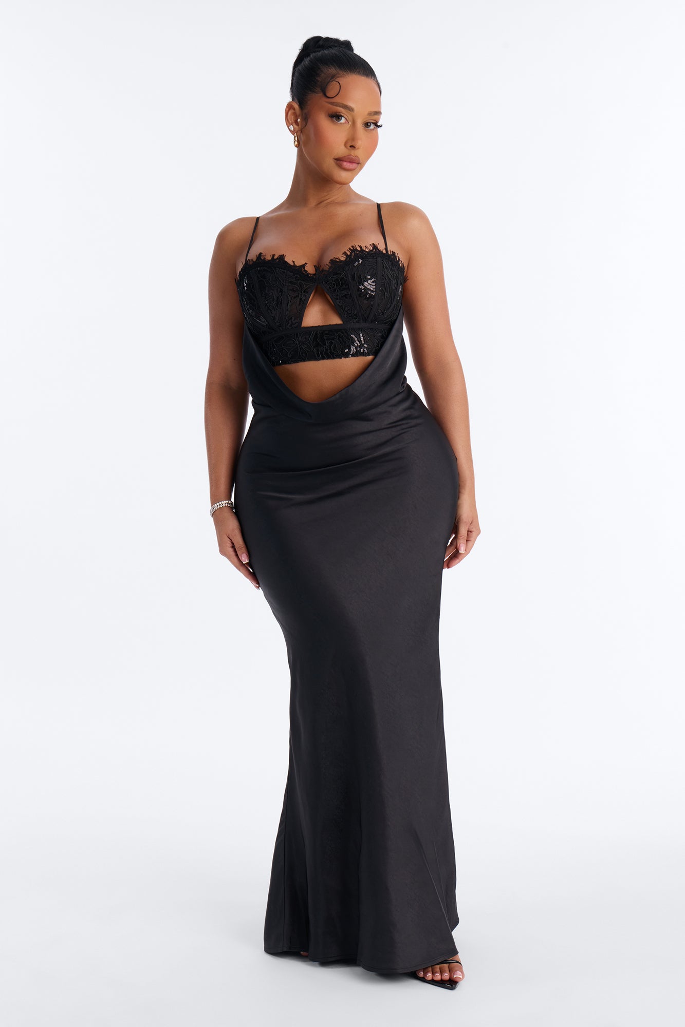 Pure Confidence Cut Out Satin Maxi Dress - Black