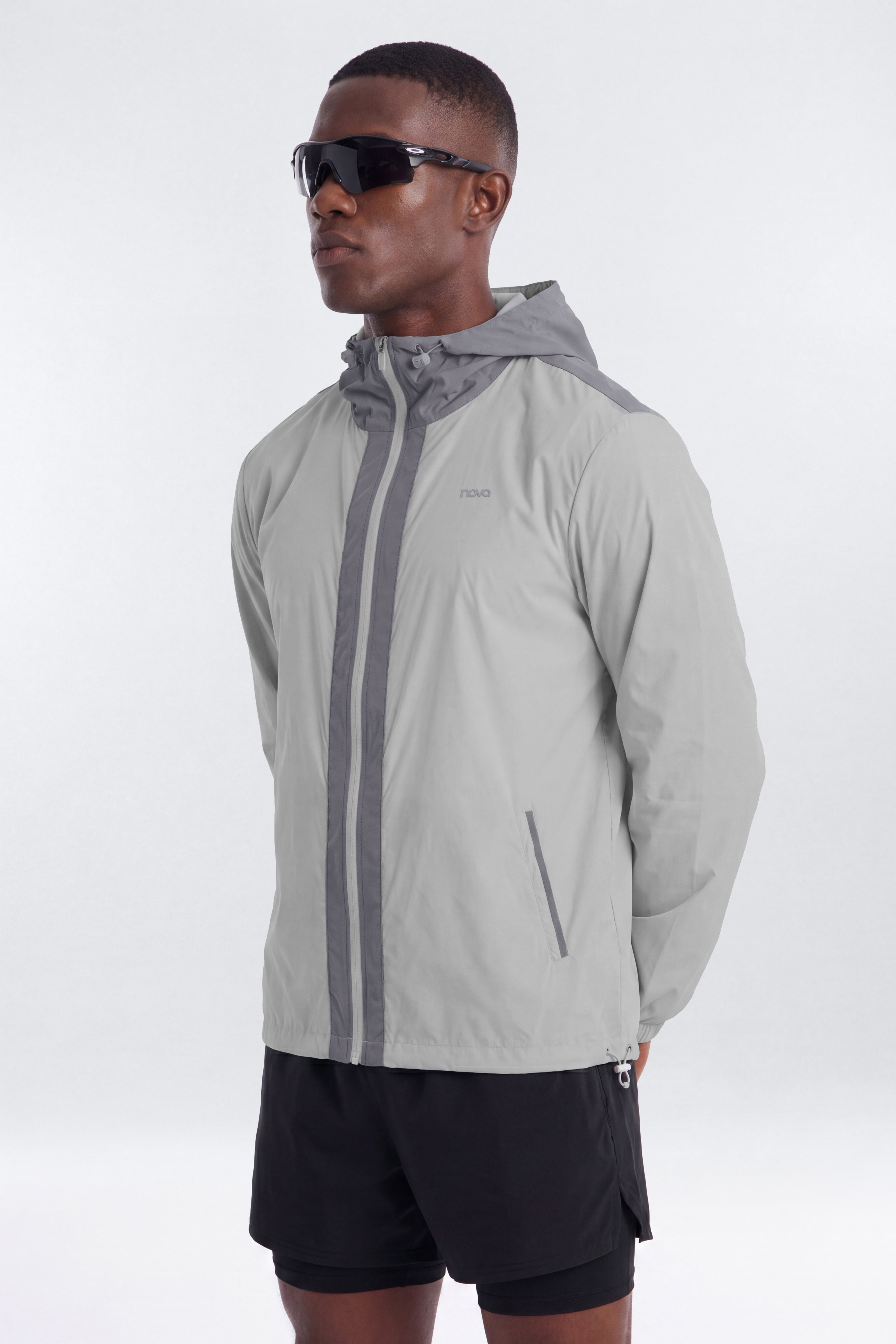Reflective Lightweight Nylon Running Jacket - Grey/Silver