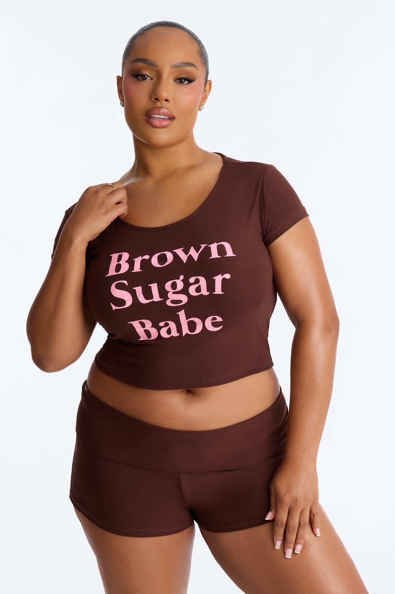 Brown Sugar Babe PJ Short Set - Dark Brown