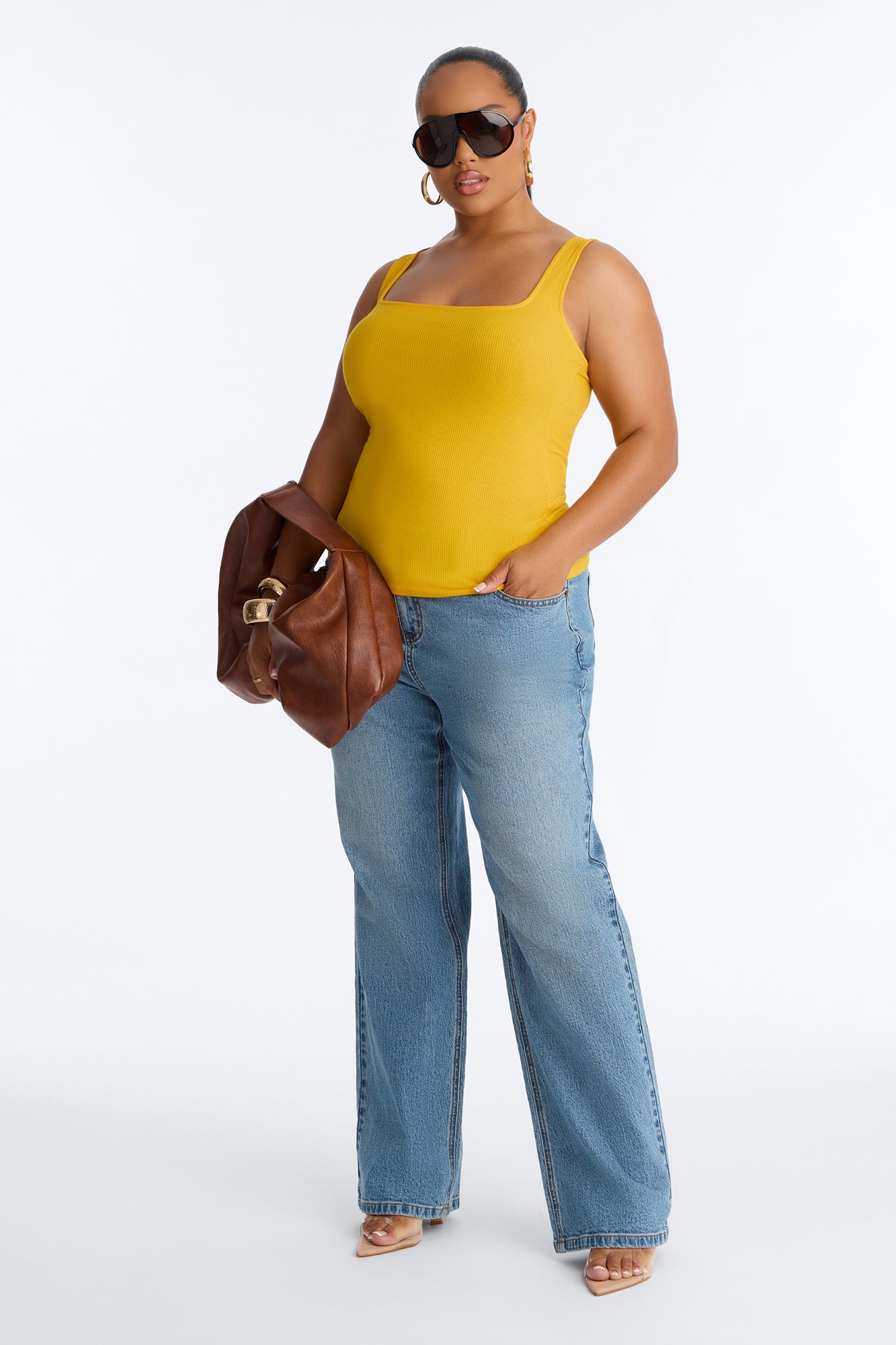 Madison Basic Square Neck Tank Top - Orange