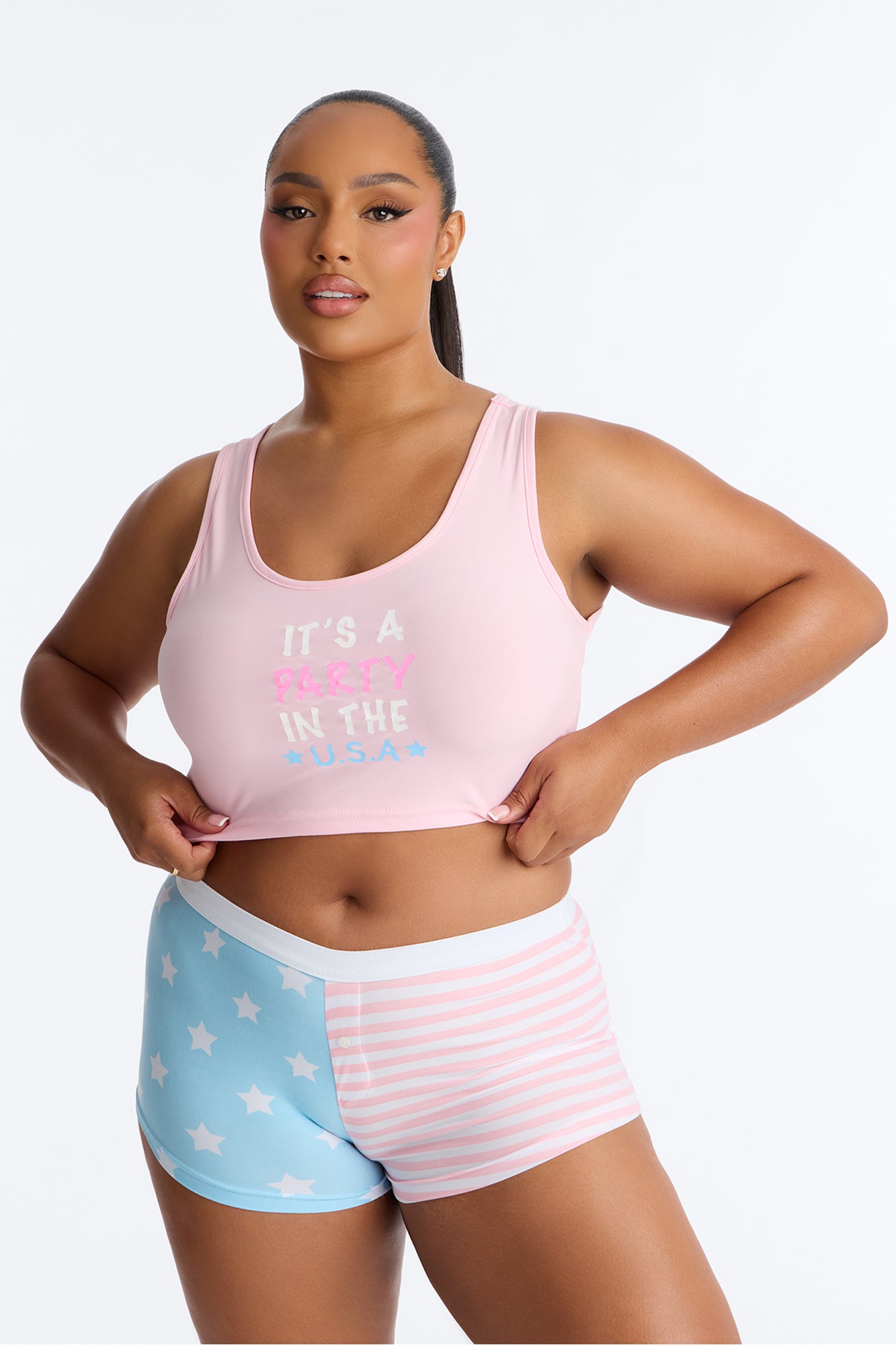 It's A Party In The USA PJ Short Set - Pink/combo