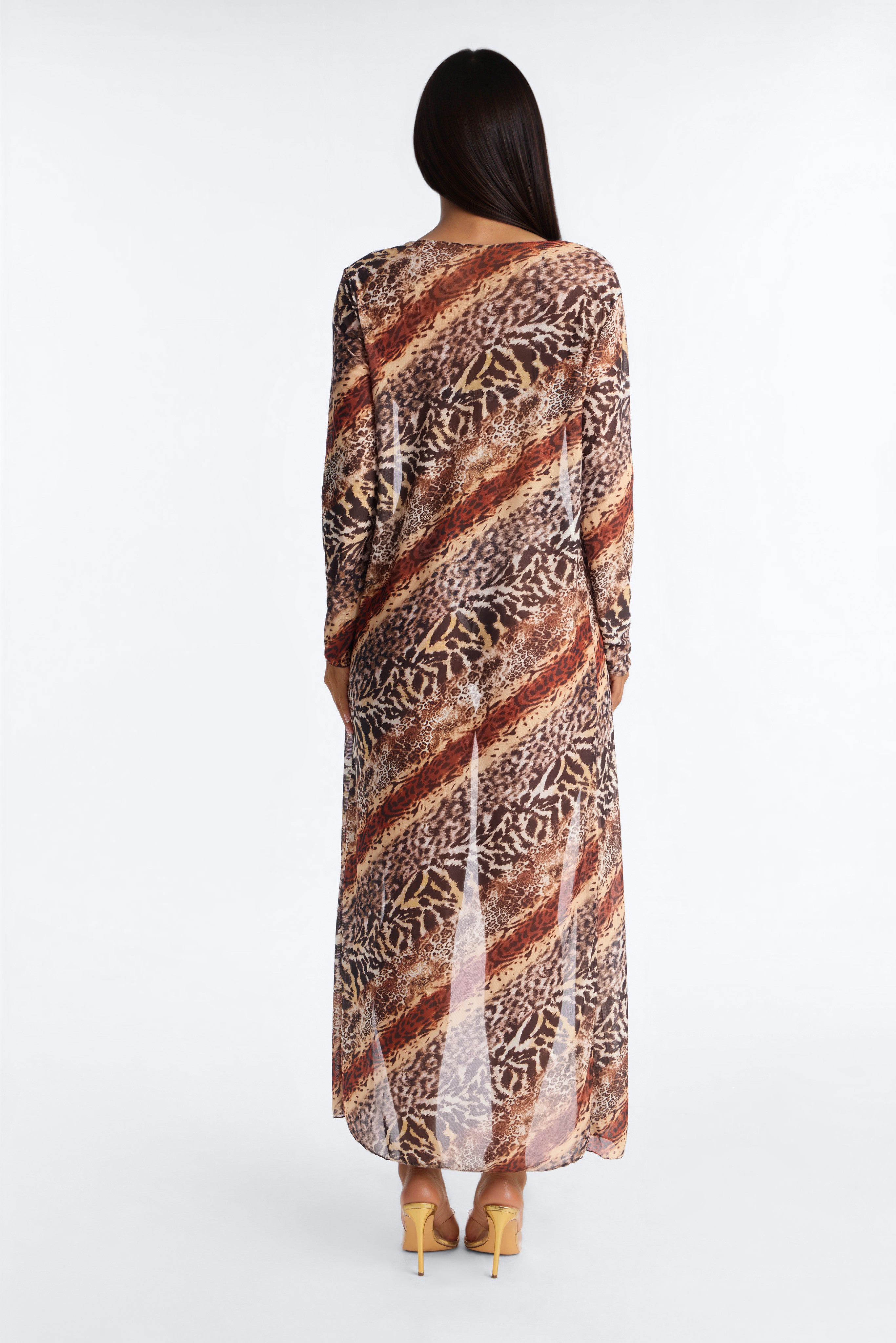 Delia Animal Print 3 Piece Triangle Bikini & Cover Up Long Sleeve Kimono Sunsuit - Brown/combo image 10