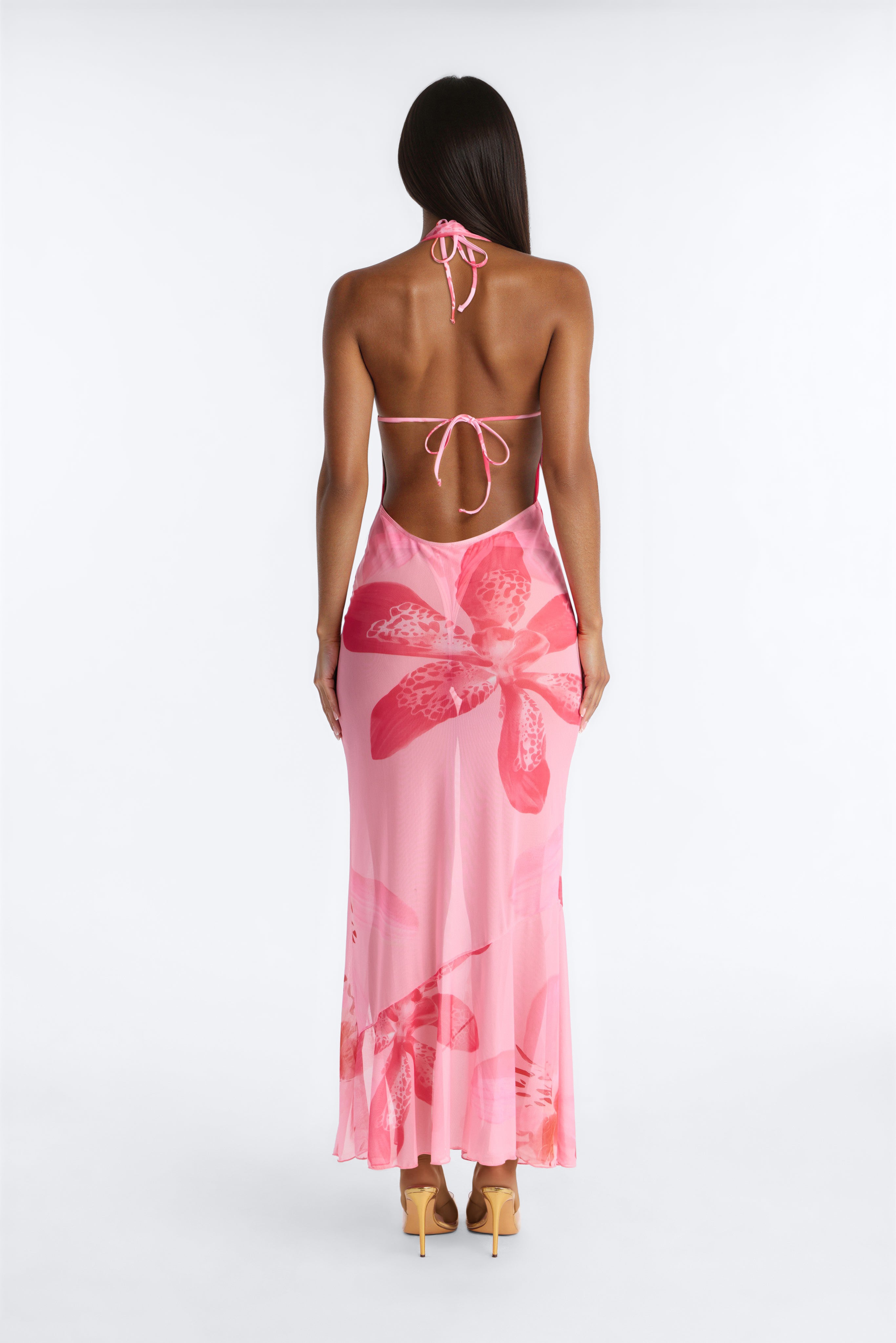 Zola 3 Piece Floral Triangle Bikini & Cover Up Maxi Dress Sunsuit - Pink image 9