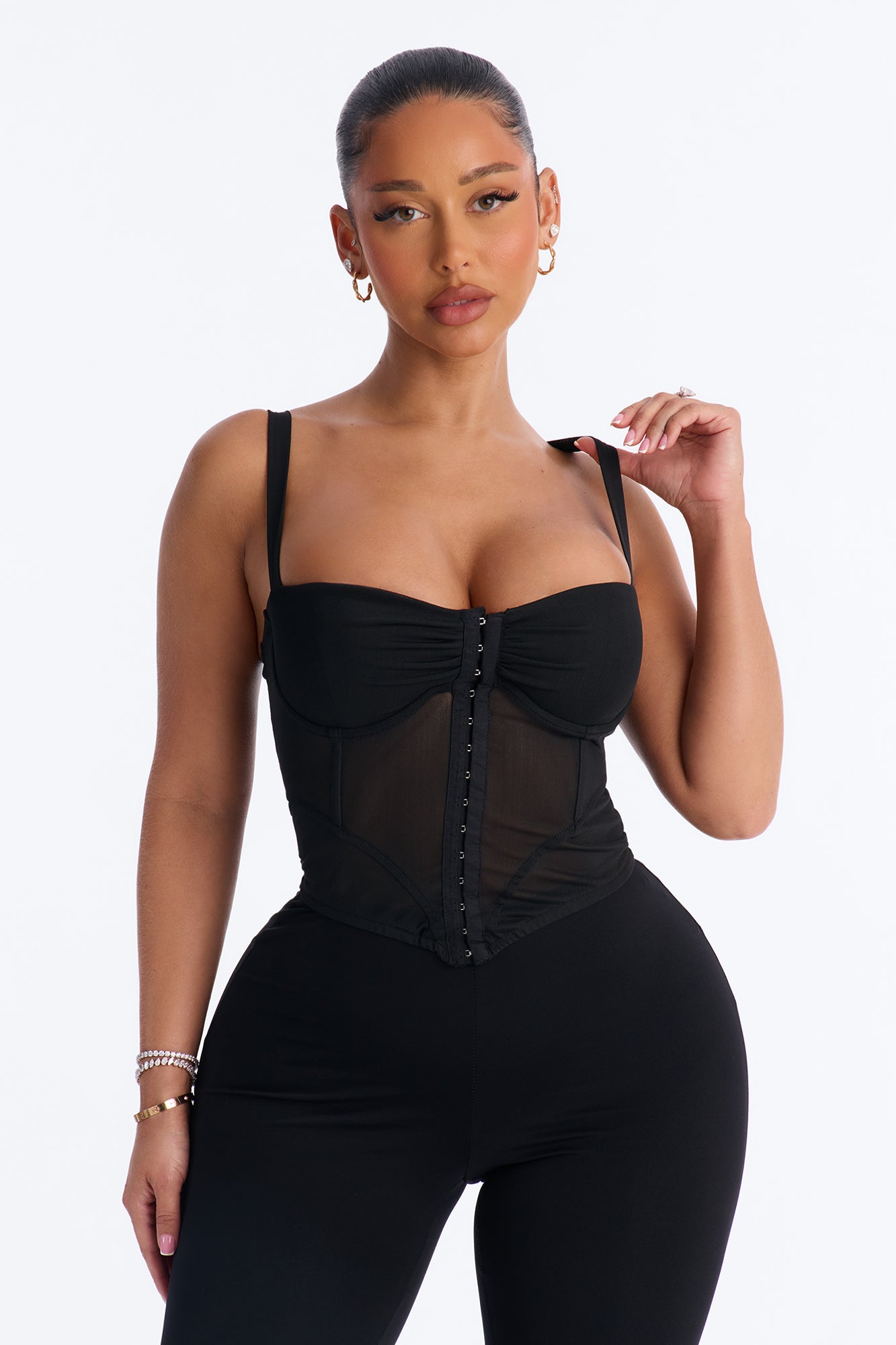 Lani Mesh Sweetheart Sleeveless Corset Top - Black