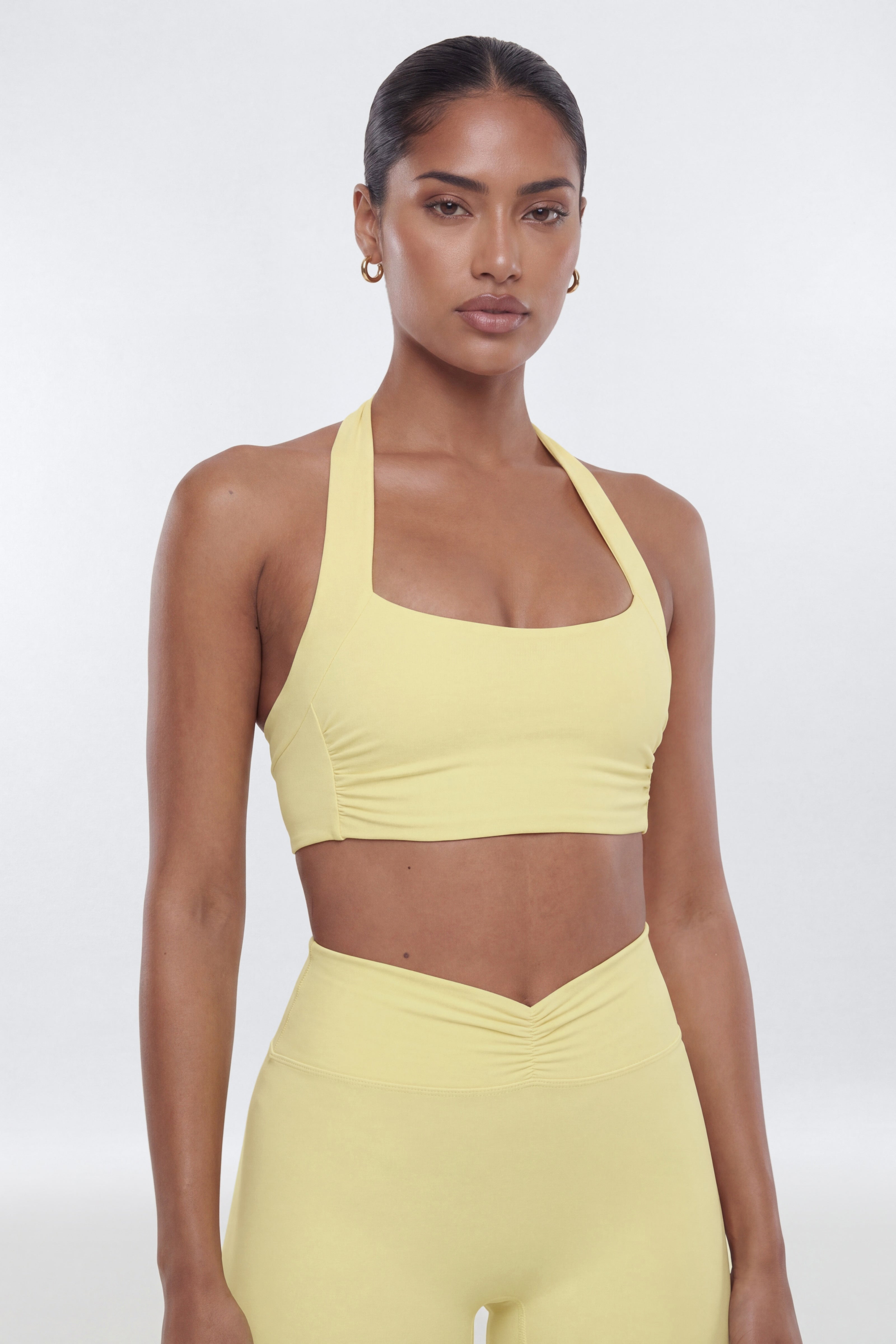 ButterSoft Ruched Halter Sports Bra - Soft Yellow