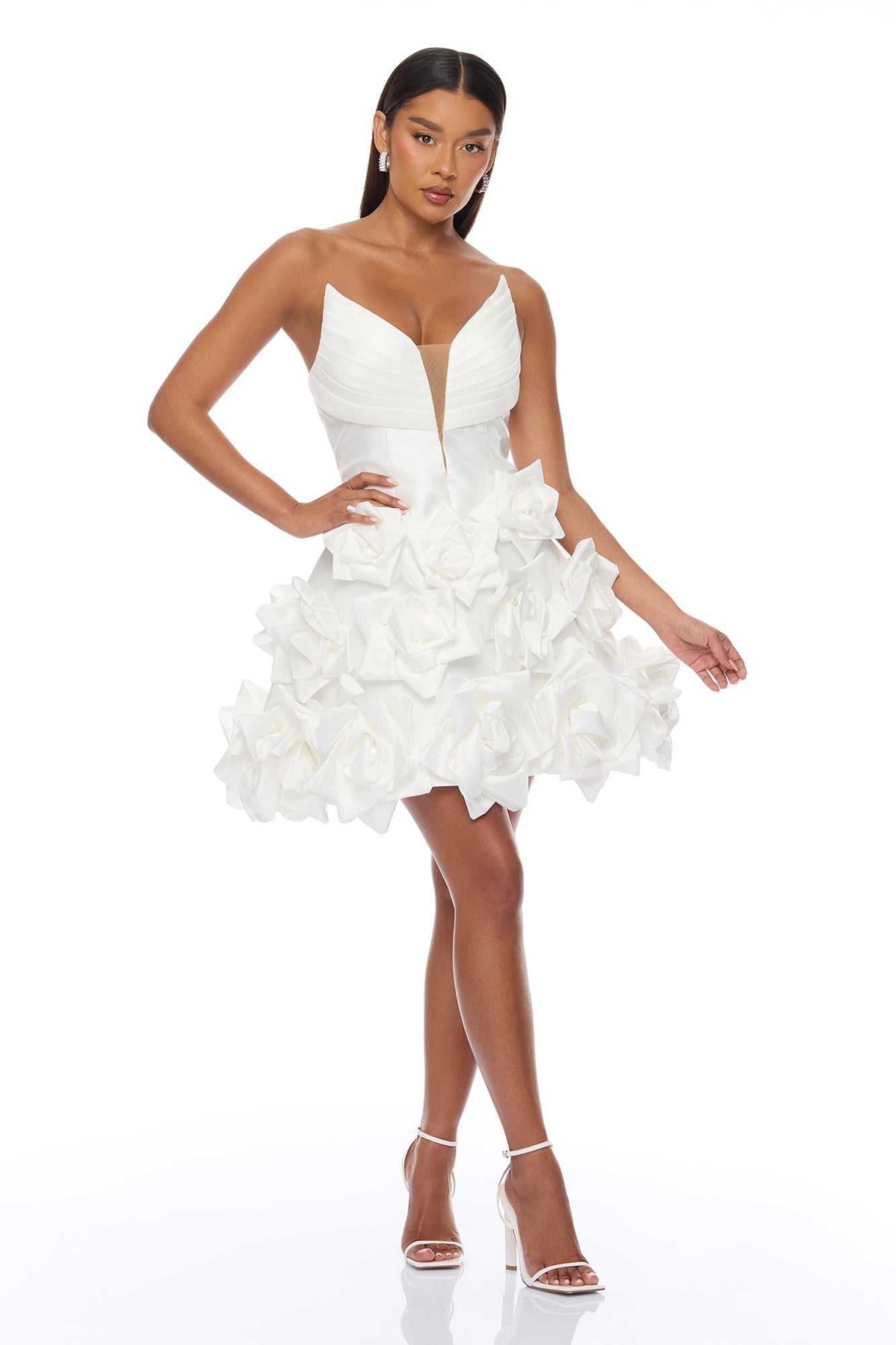 Halle Floral Applique Mini Dress - White