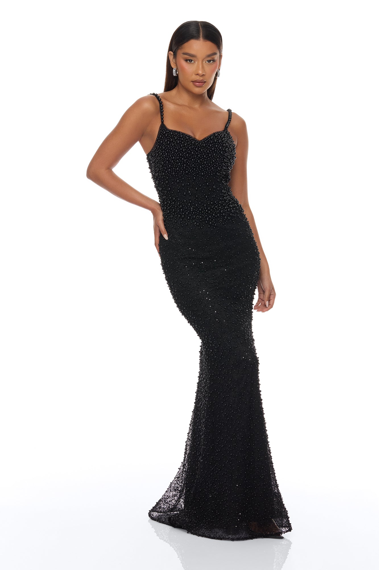 Brielle Embroidery Corset Gown - Black