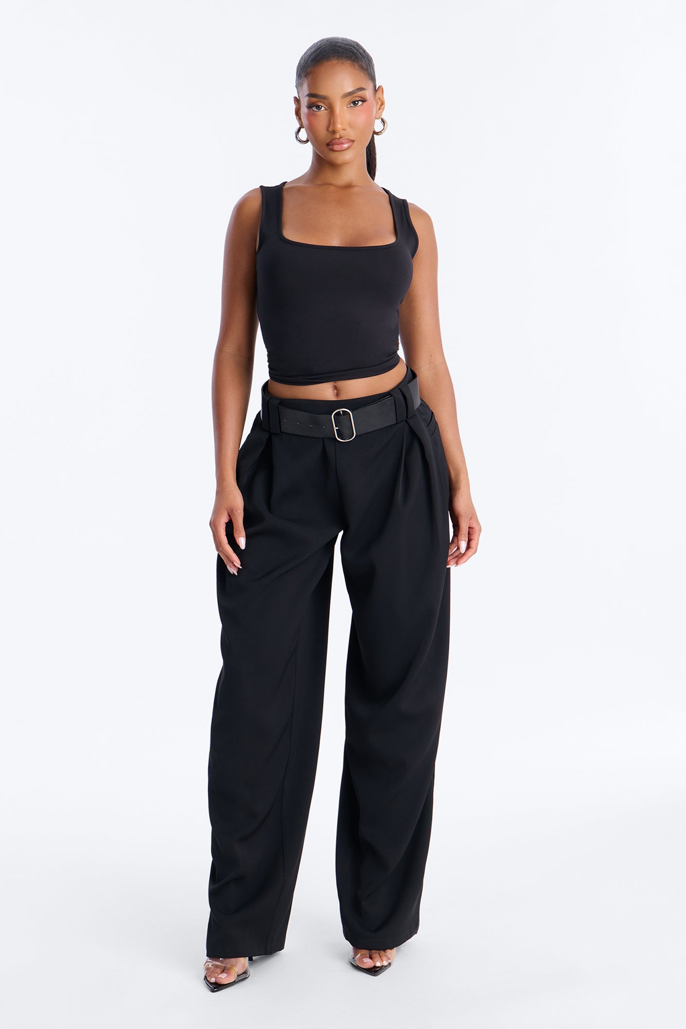 Diana Belted Wide Leg Pleated Trouser - Black