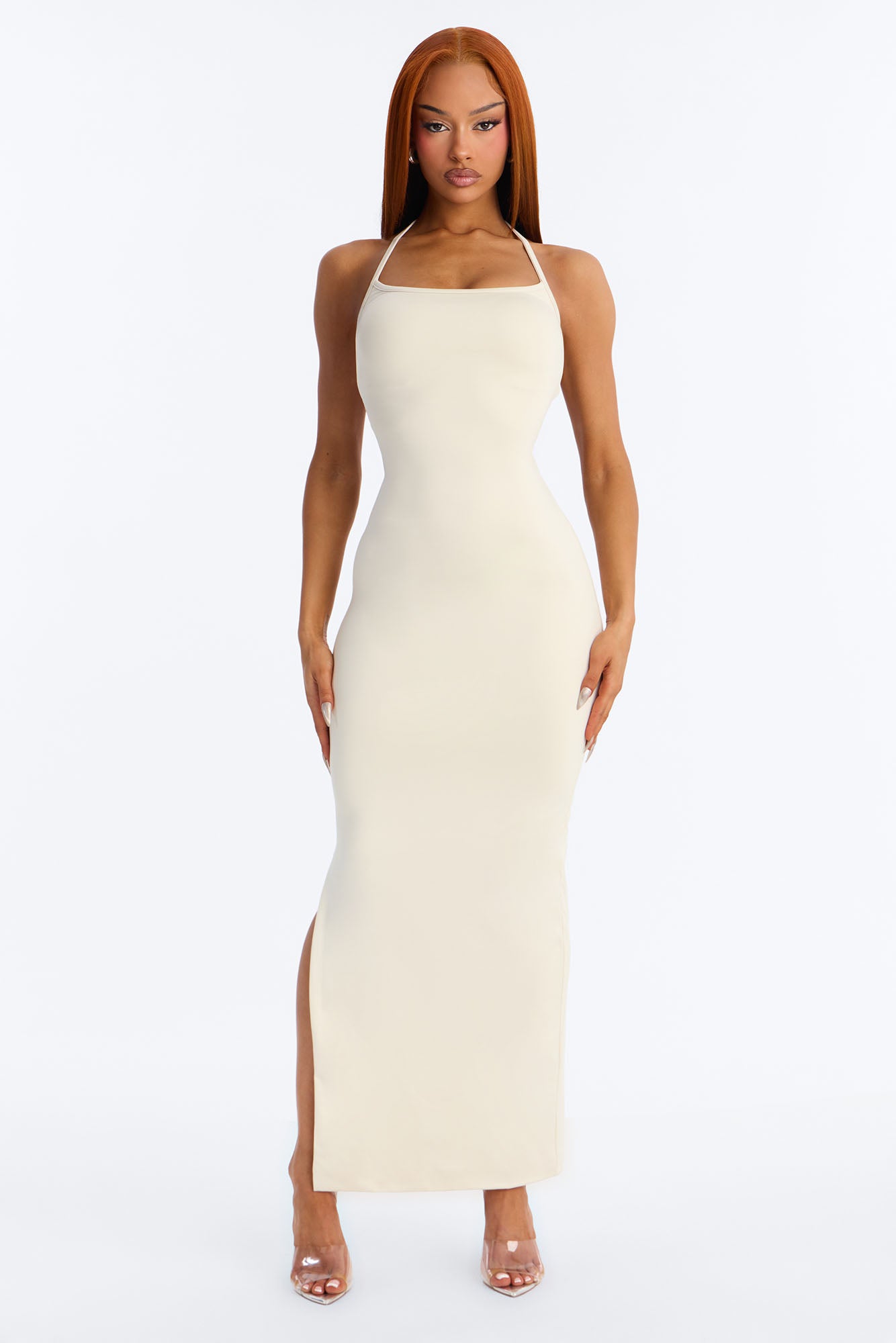 Contour Double Lined Halter Maxi Dress - Bone