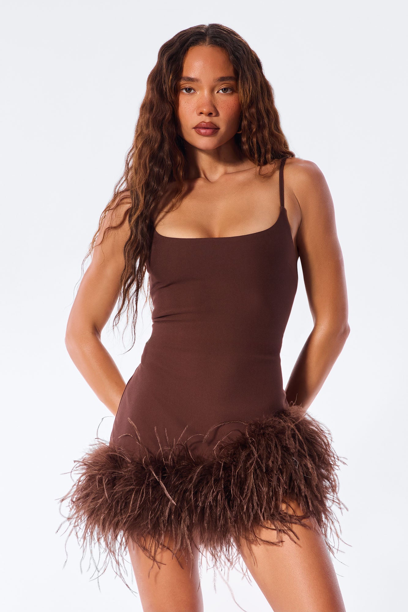 Feather Temptation Mini Dress - Chocolate image 2