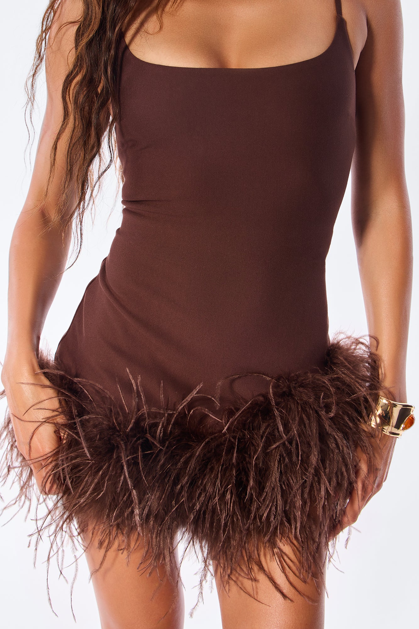 Feather Temptation Mini Dress - Chocolate image 3