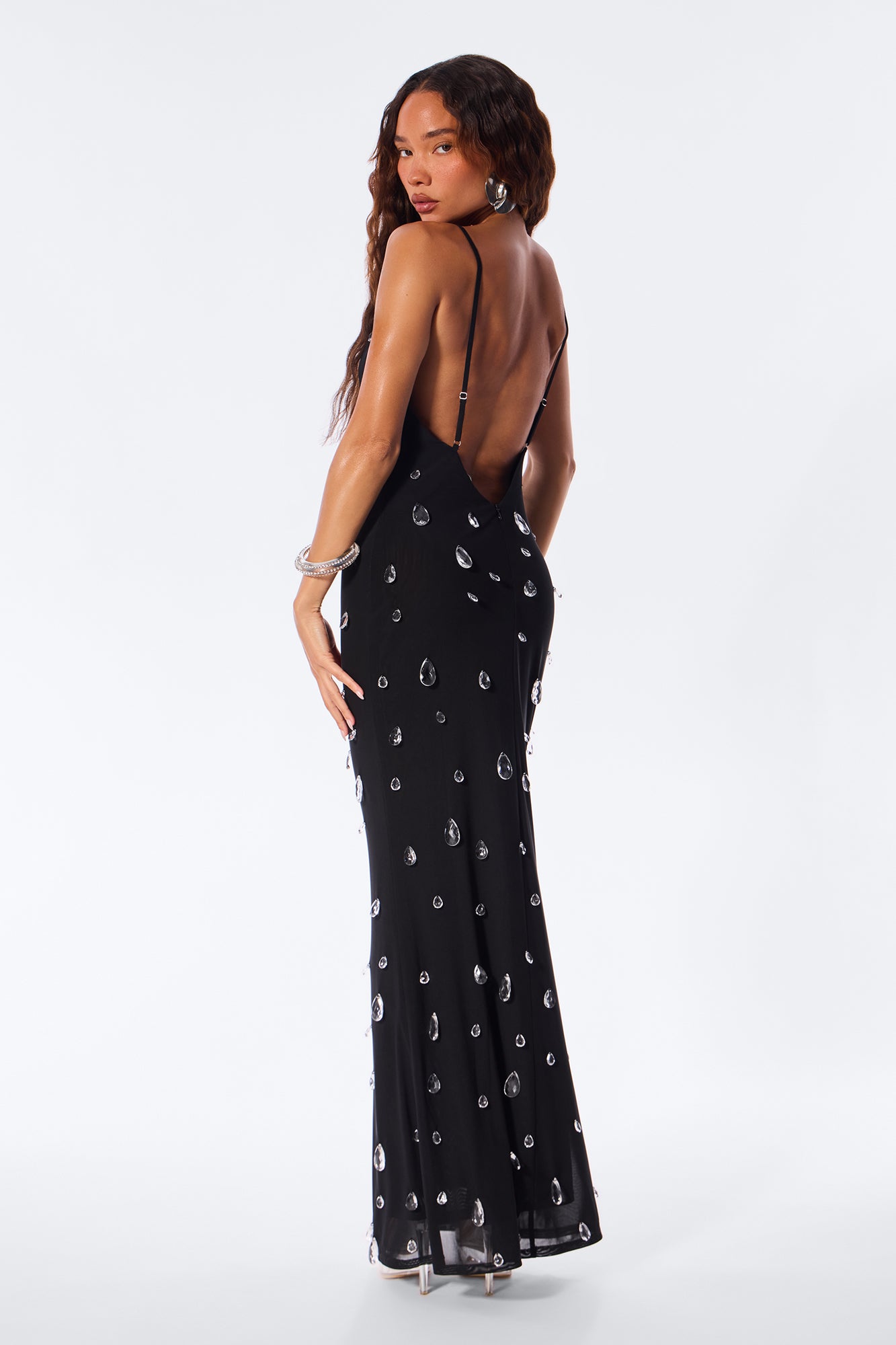 Spotlight Raindrop Bead Mesh Maxi Dress - Black image 4