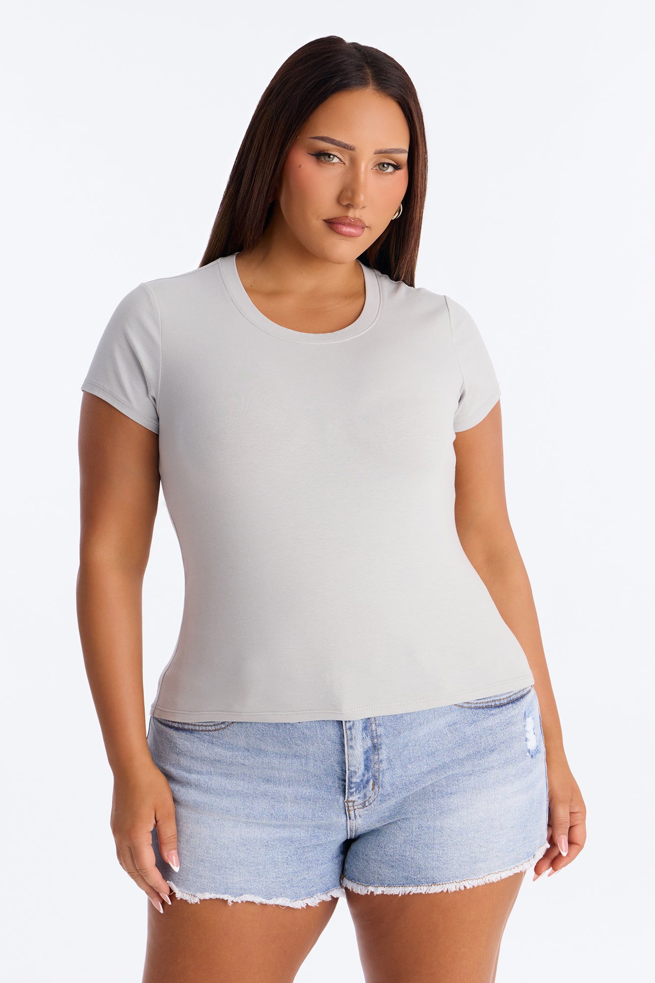 Alyssa Crew Neck Top - Light Grey