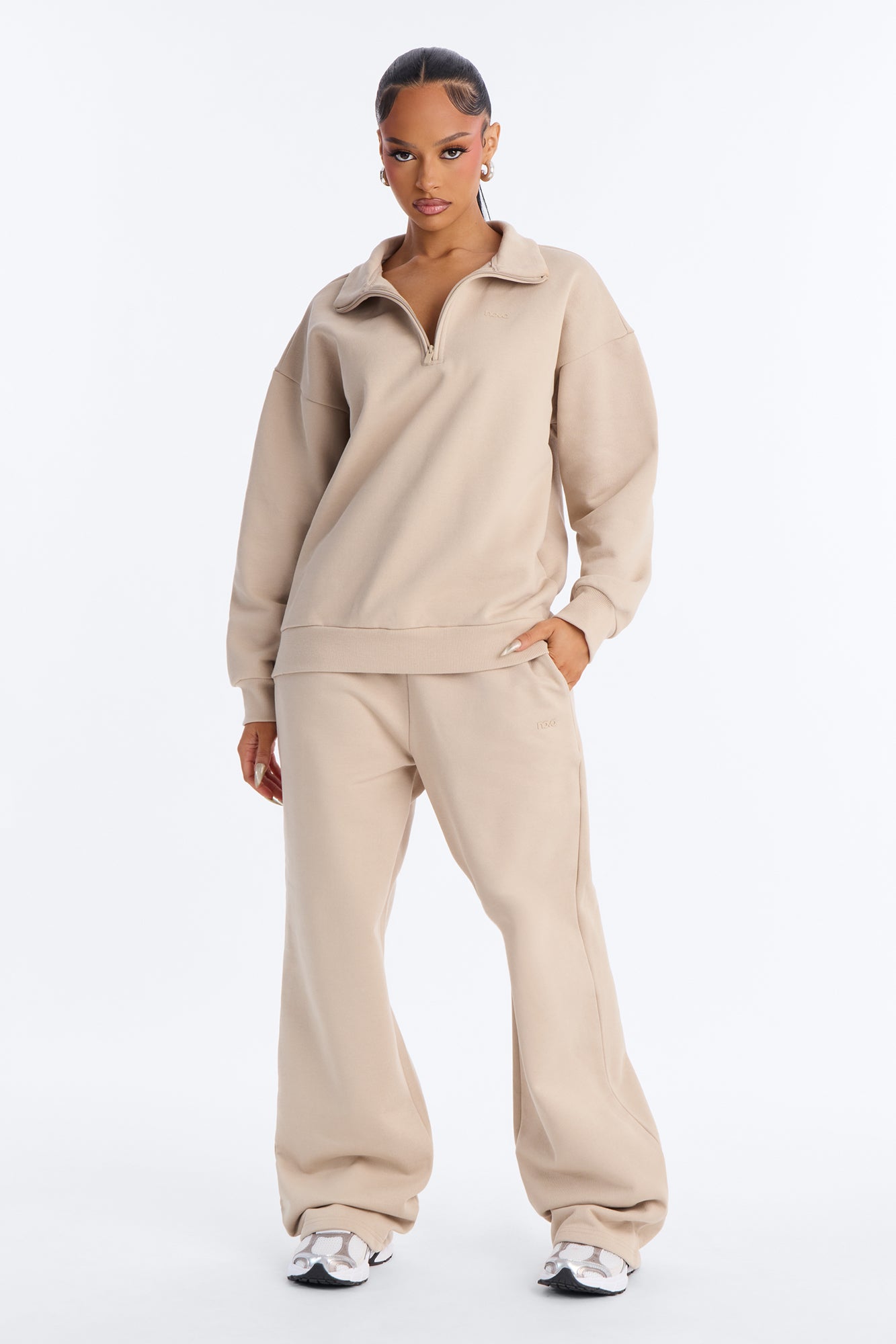 Libby Quarter Zip Fleece Sweatshirt - Taupe image 6