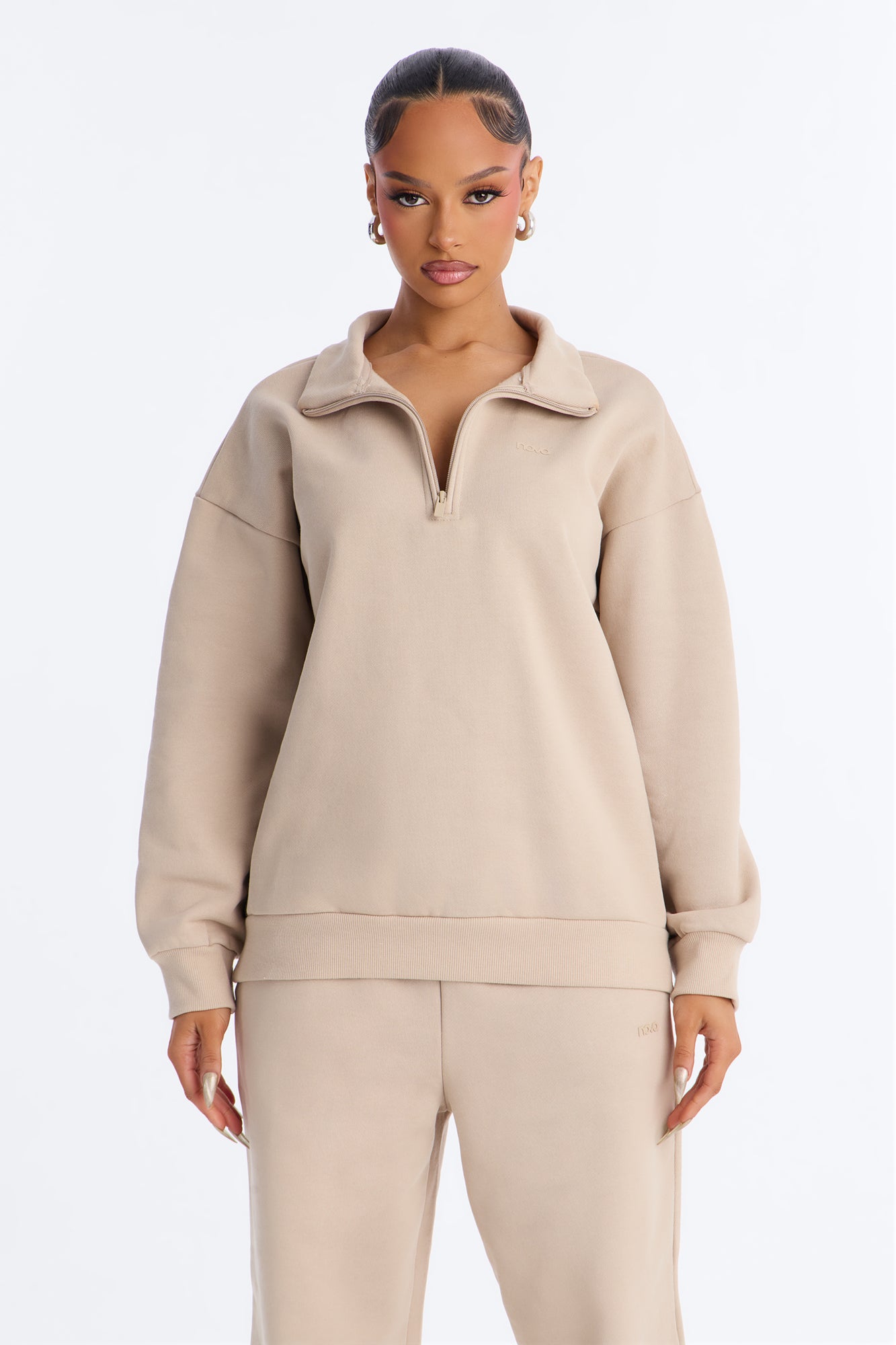 Libby Quarter Zip Fleece Sweatshirt - Taupe