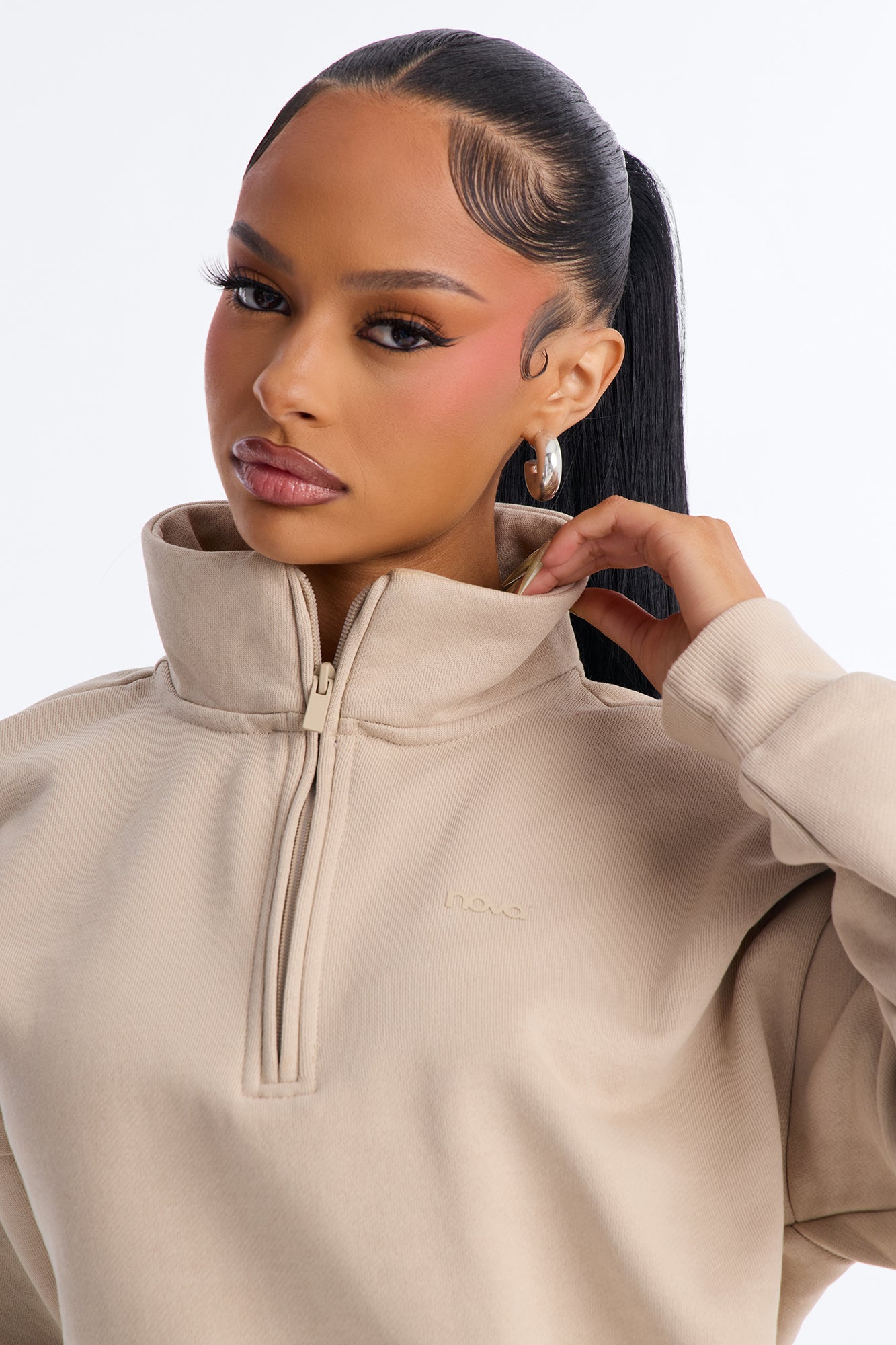 Libby Quarter Zip Fleece Sweatshirt - Taupe image 7