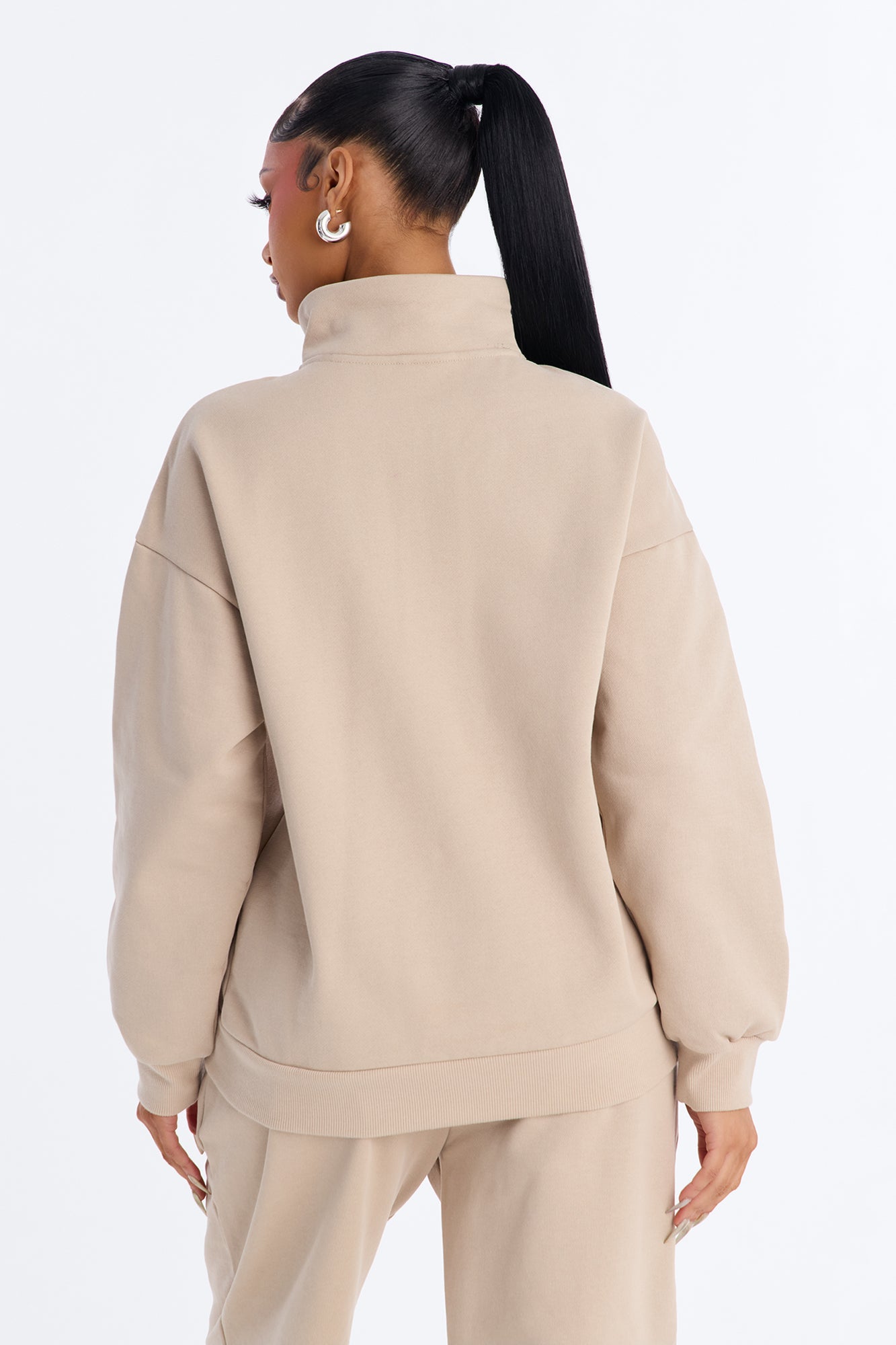 Libby Quarter Zip Fleece Sweatshirt - Taupe image 8