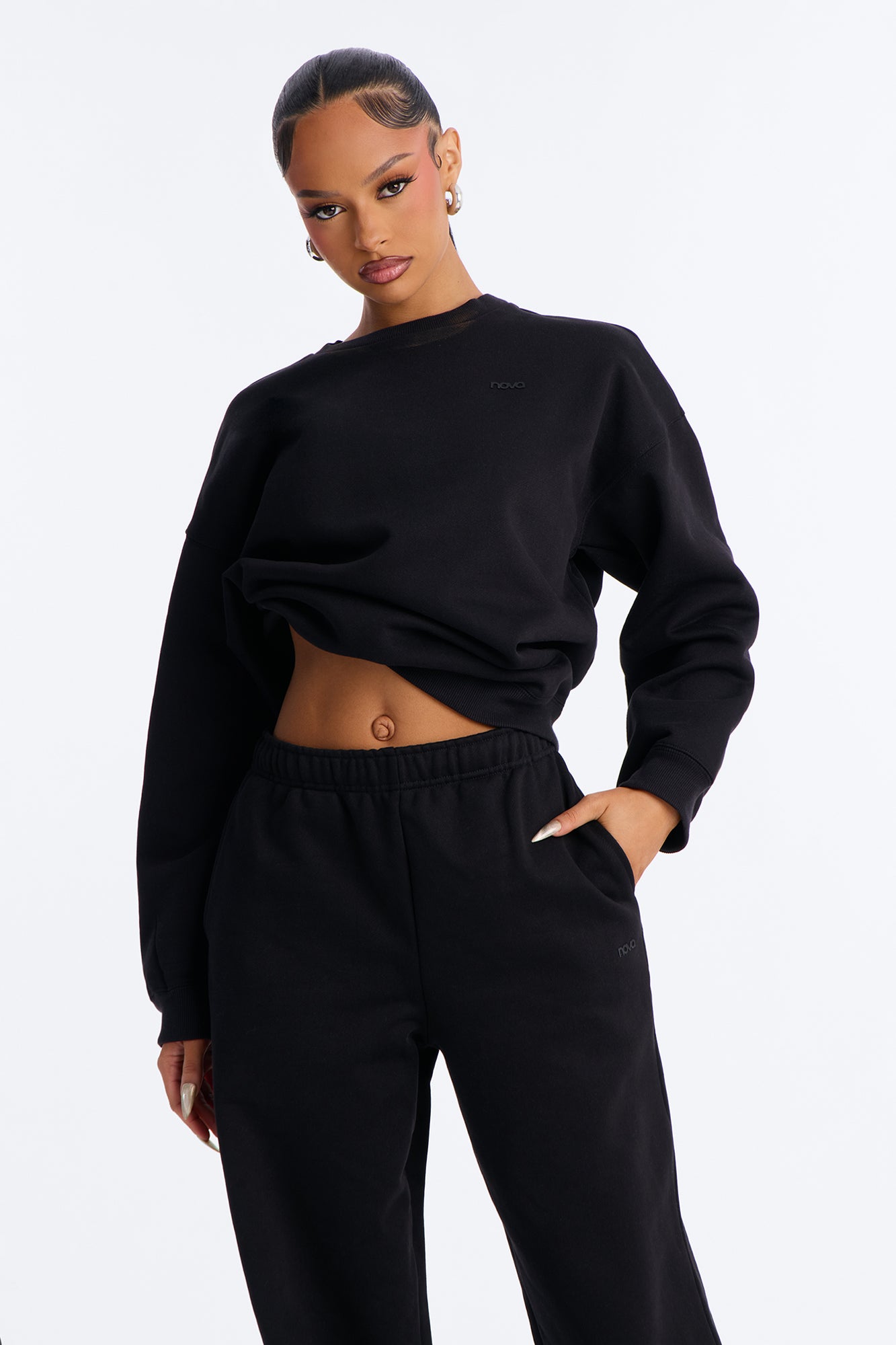 Libby Crew Neck Fleece Sweatshirt - Black