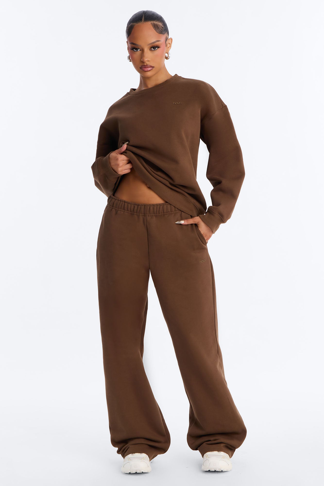 Libby Fleece Straight Leg Sweatpant - Brown