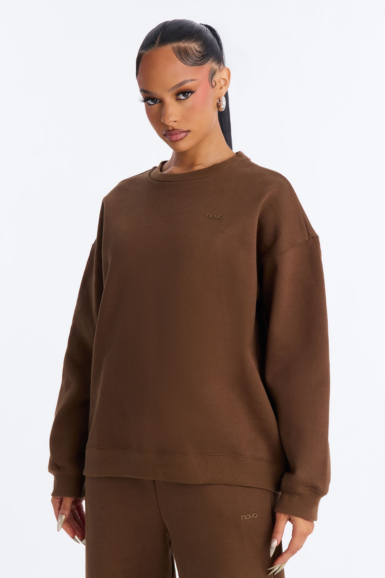 Libby Crew Neck Fleece Sweatshirt - Brown