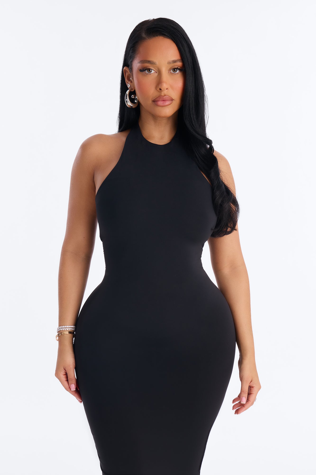 Second Skin Bra Pad Sleeveless Halter Maxi Dress - Black image 2