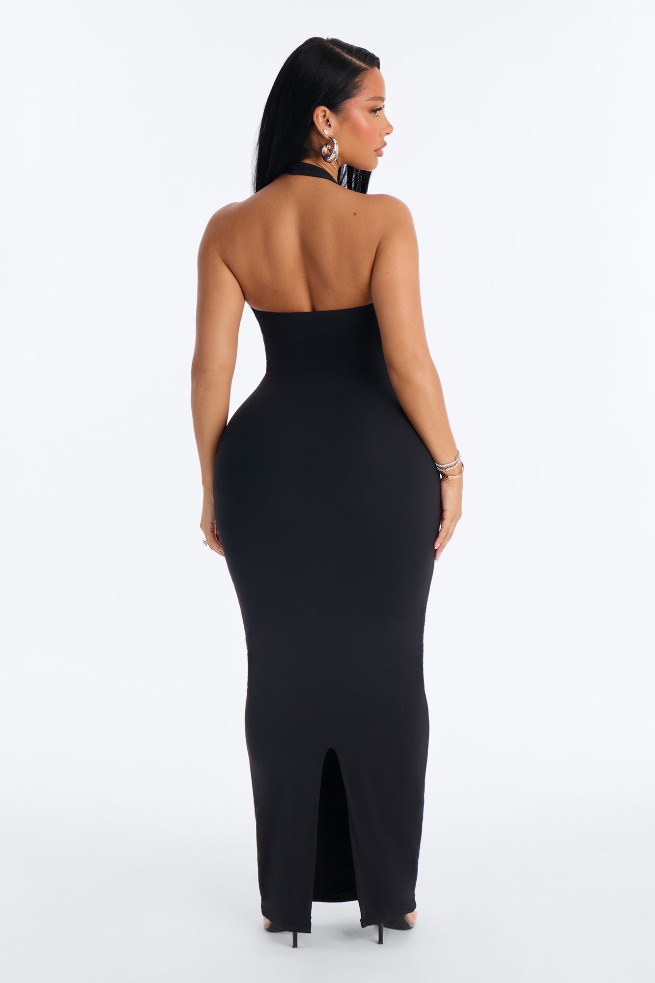 Second Skin Bra Pad Sleeveless Halter Maxi Dress - Black image 4