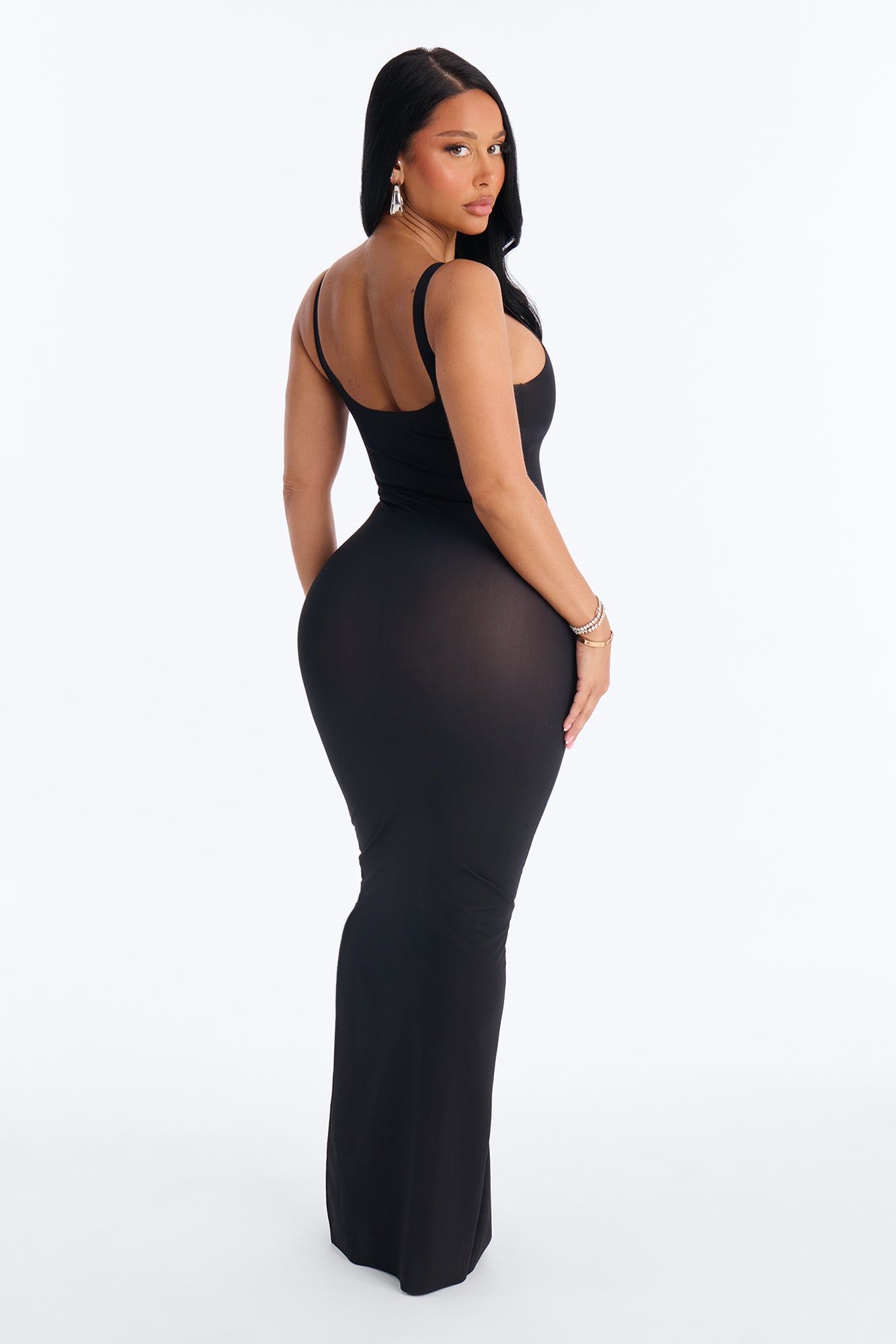 Power Mesh Low Scoop Back Sleeveless Maxi Dress - Black image 4
