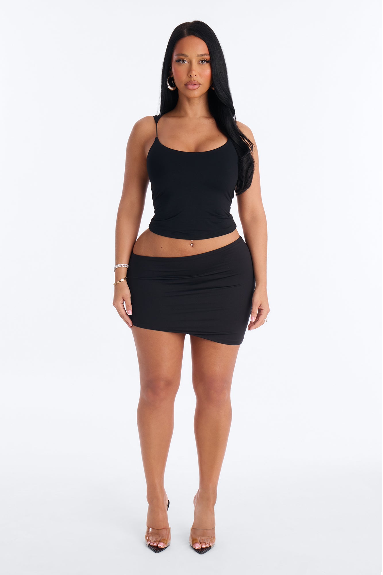 Second Skin Double Lined Thin Strap Tank Top - Black