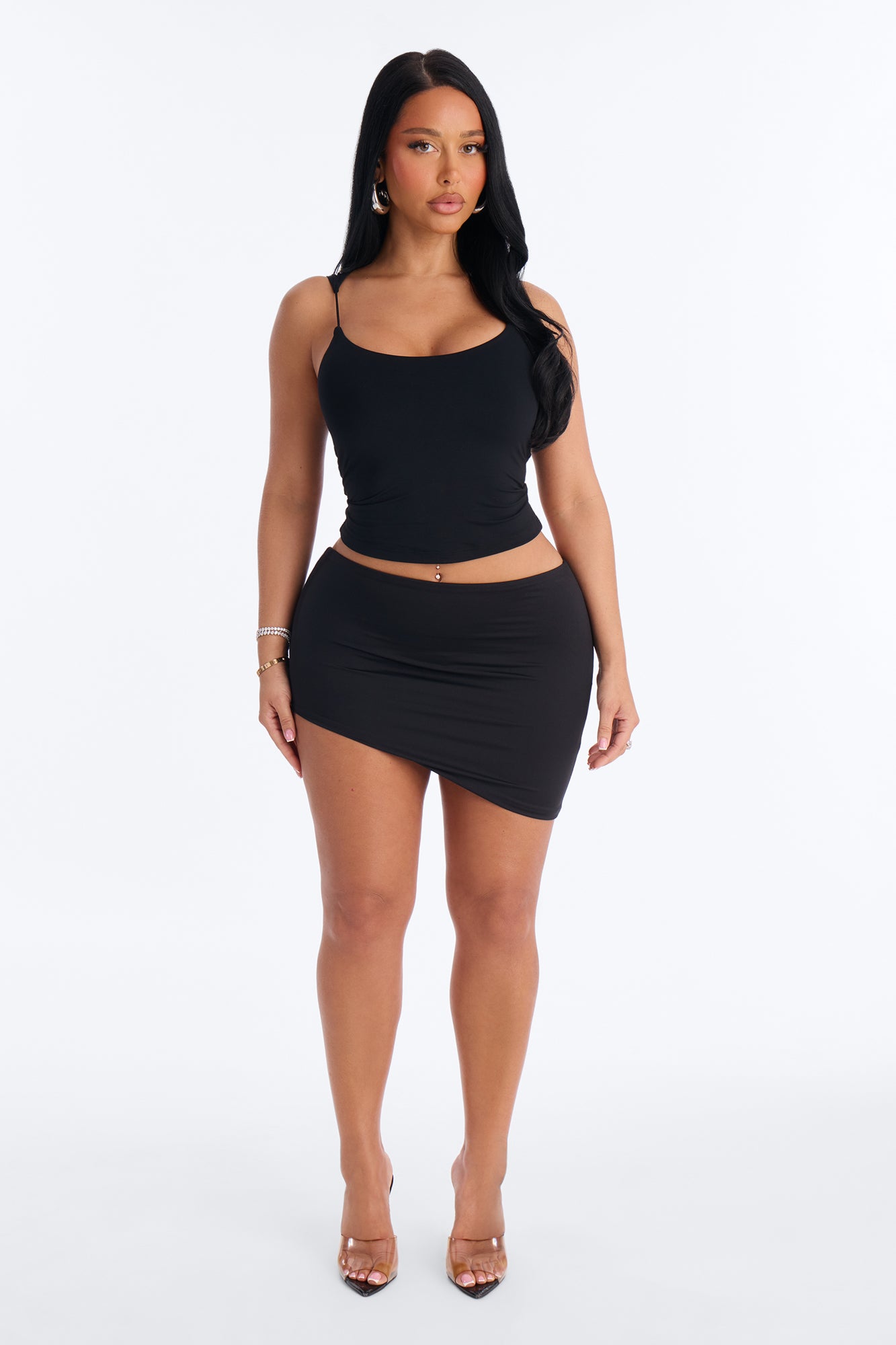 Contour Double Lined Asymmetrical Mini Skirt - Black