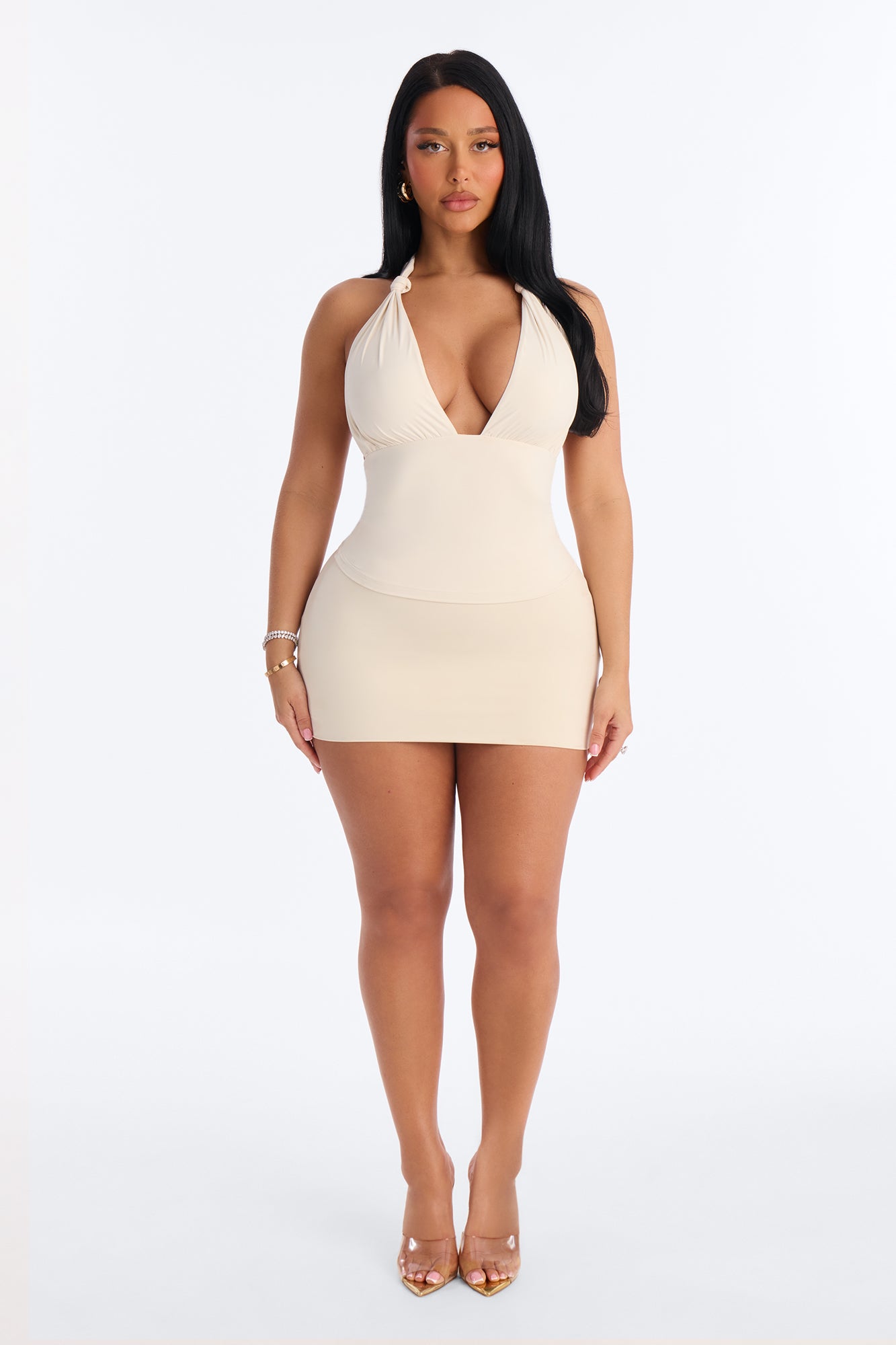Second Skin Knot Backless Halter Top - Bone