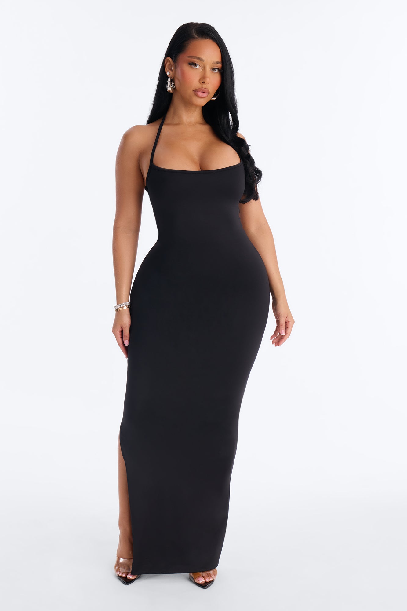 Contour Double Lined Halter Maxi Dress - Black