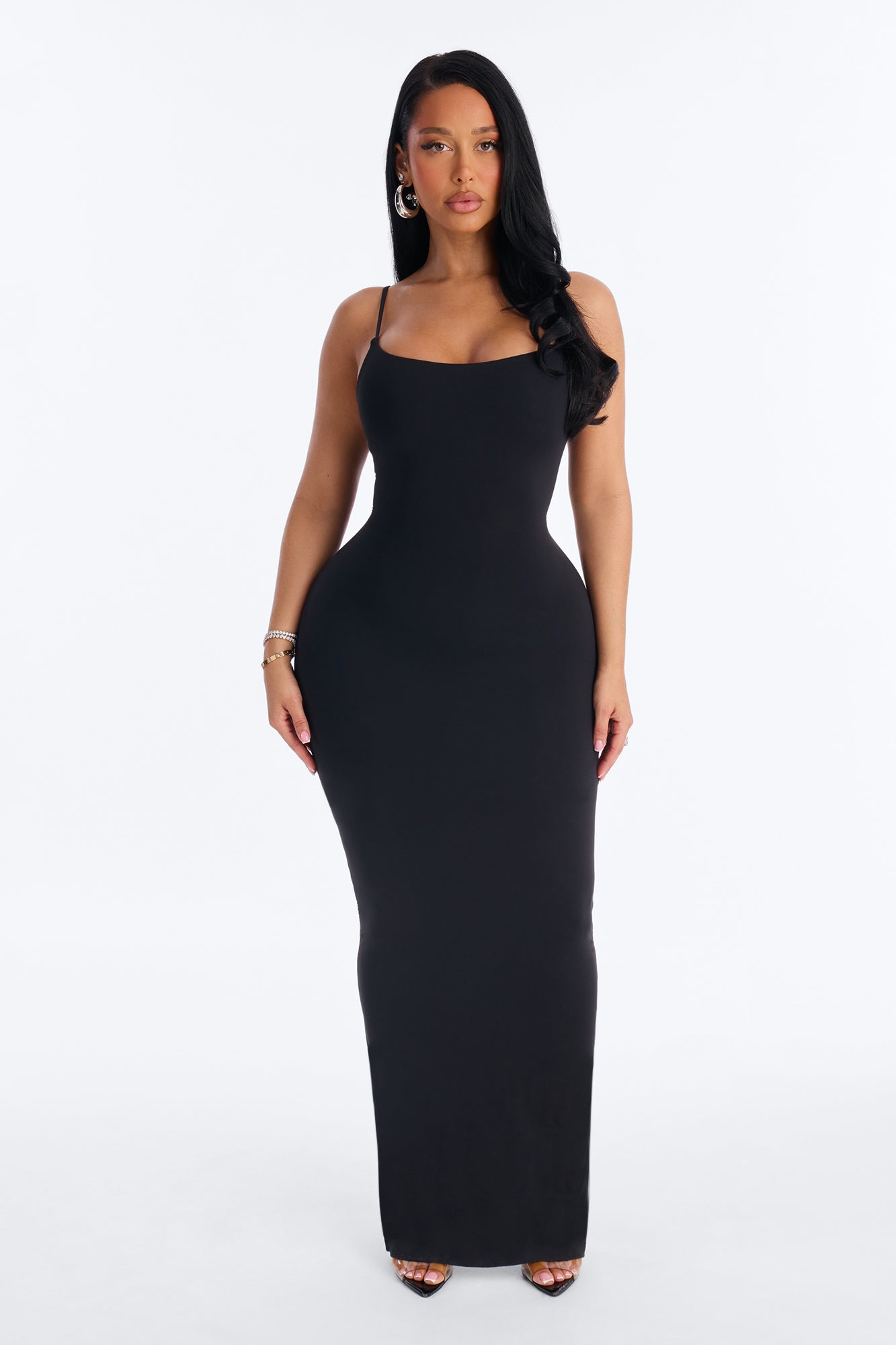 Second Skin Double Lined Scoop Neck Cami Maxi Dress - Black