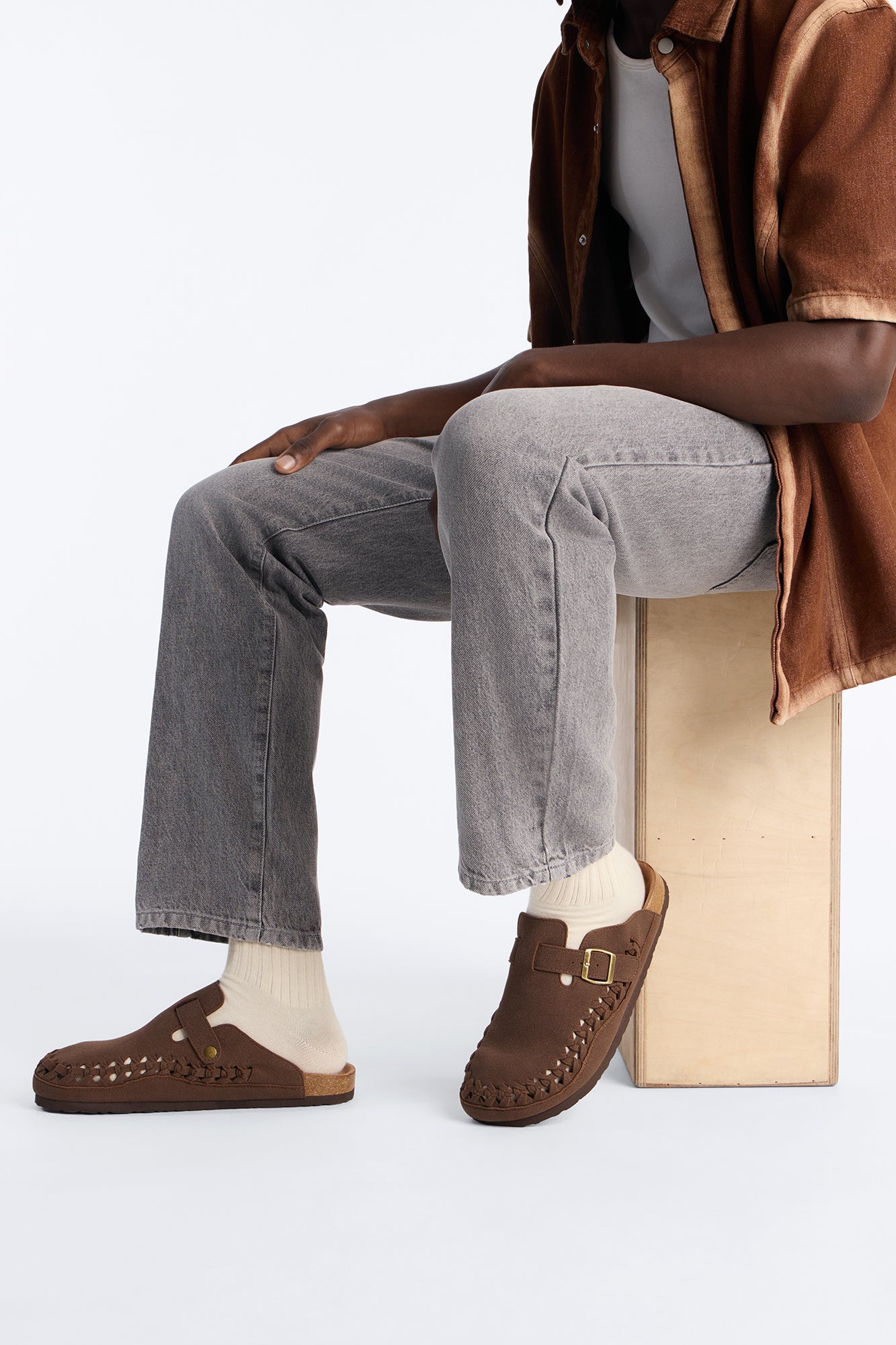 Woven Faux Suede Slip On Mule - Dark Brown image 2