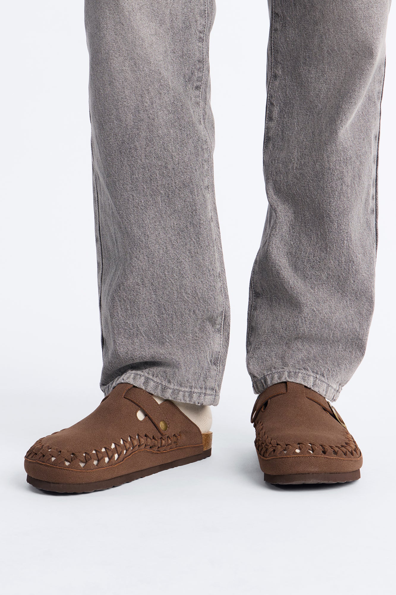 Woven Faux Suede Slip On Mule - Dark Brown