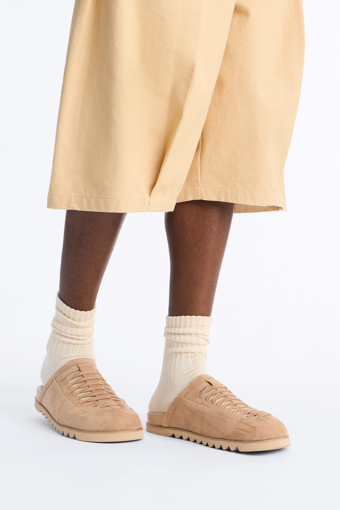 Woven Slip On Faux Suede Mule - Nude