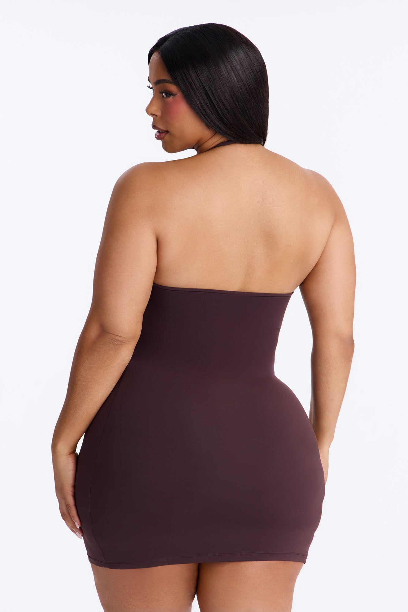 Second Skin Bra Pad Sleeveless Halter Mini Dress - Chocolate image 8