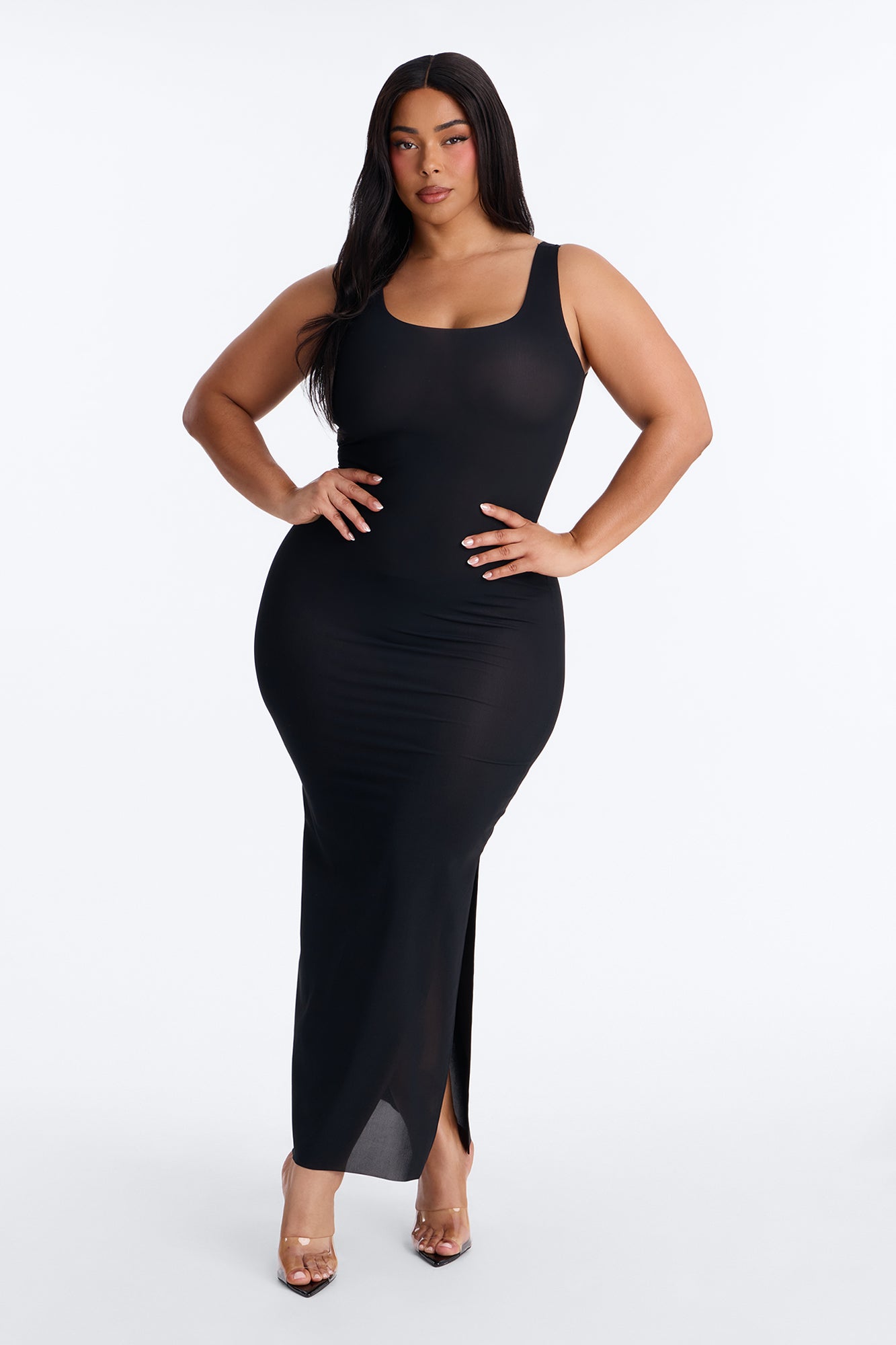 Power Mesh Low Scoop Back Sleeveless Maxi Dress - Black image 5