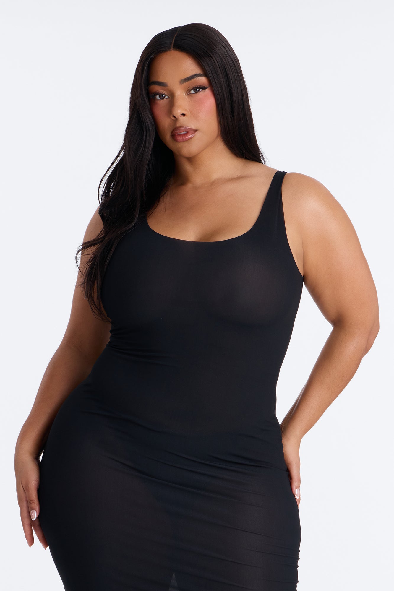 Power Mesh Low Scoop Back Sleeveless Maxi Dress - Black image 6