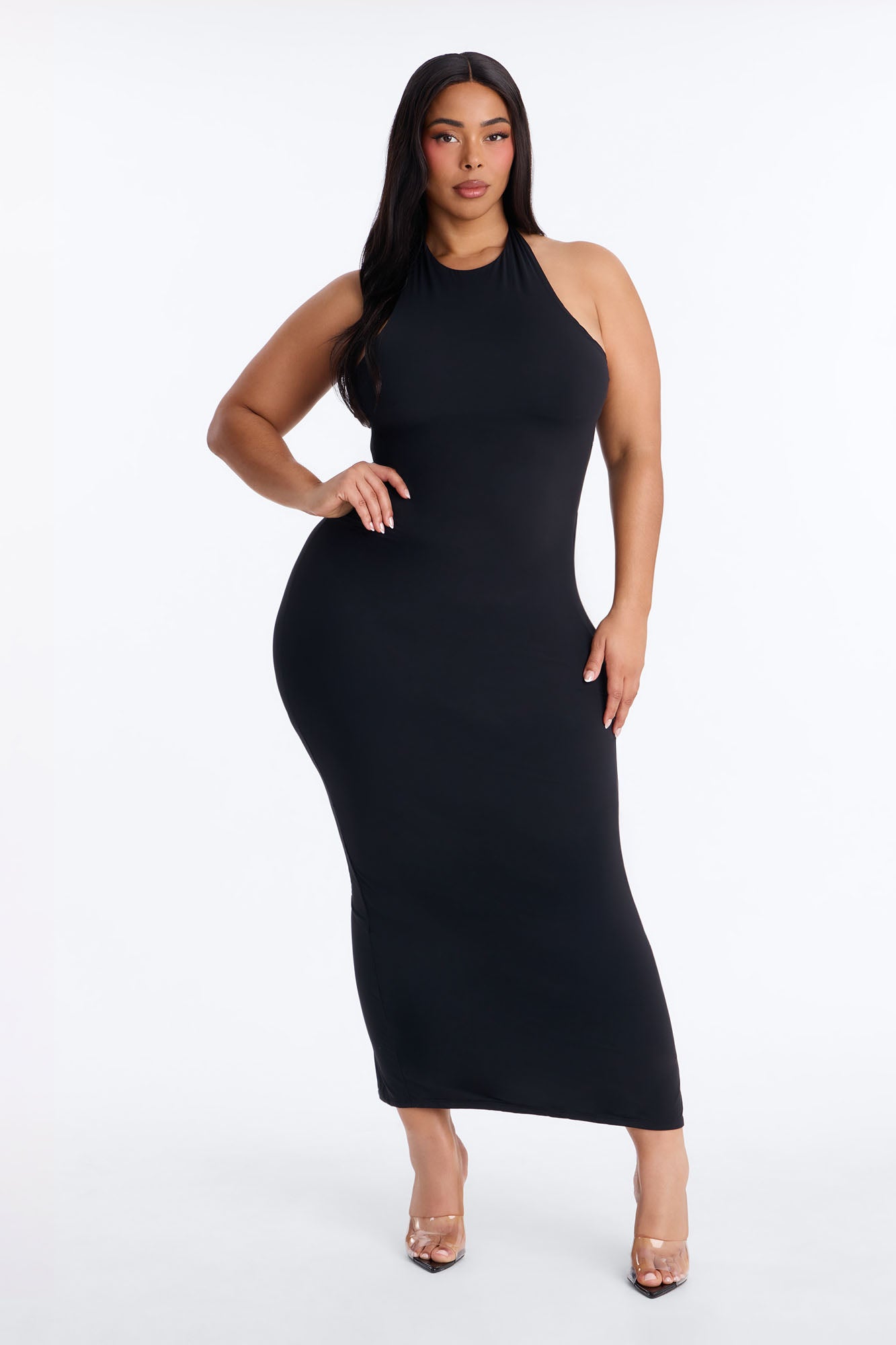 Second Skin Bra Pad Sleeveless Halter Maxi Dress - Black image 5